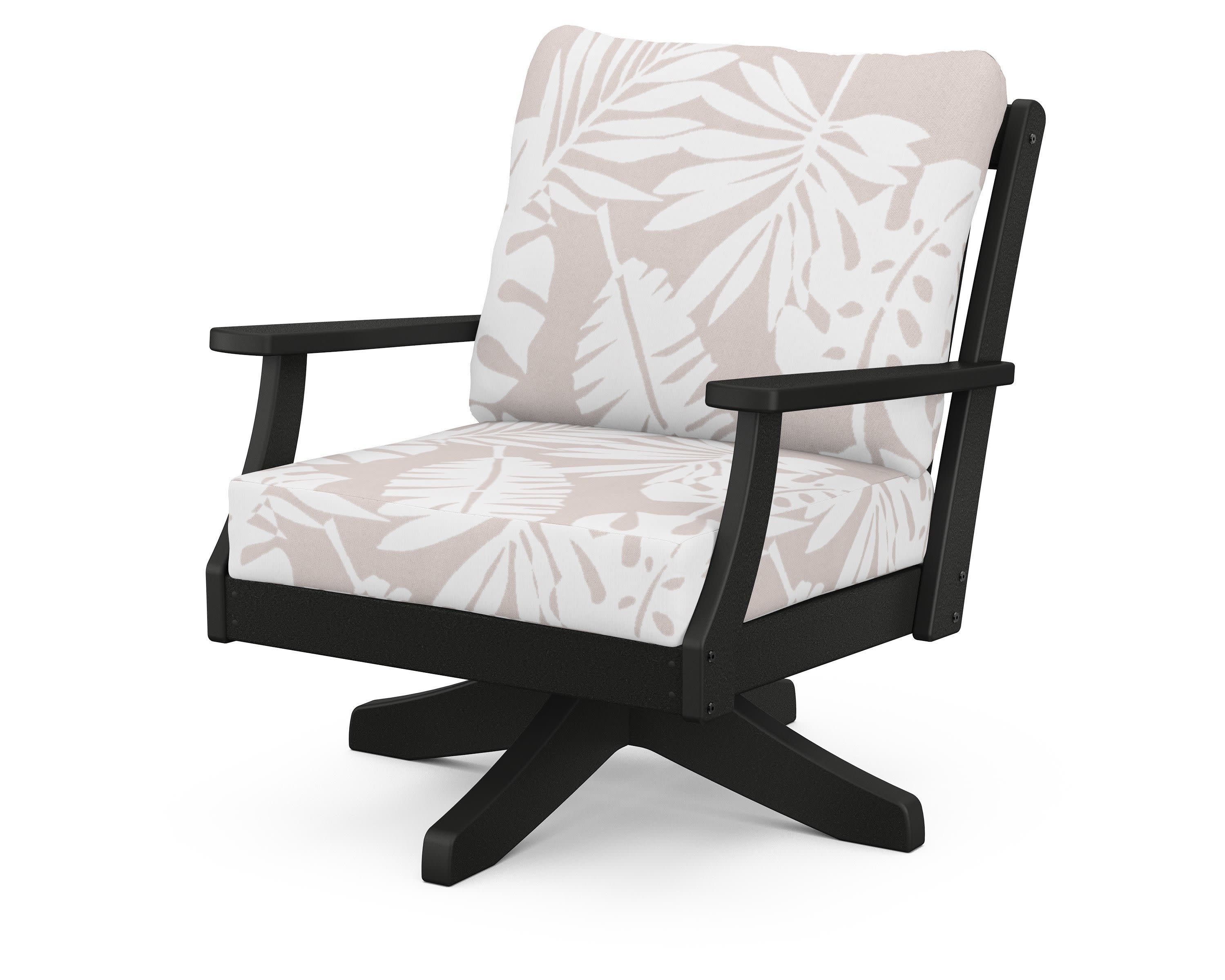 Braxton Deep Seating Swivel Chair in Black / Leaf Dune Burlap