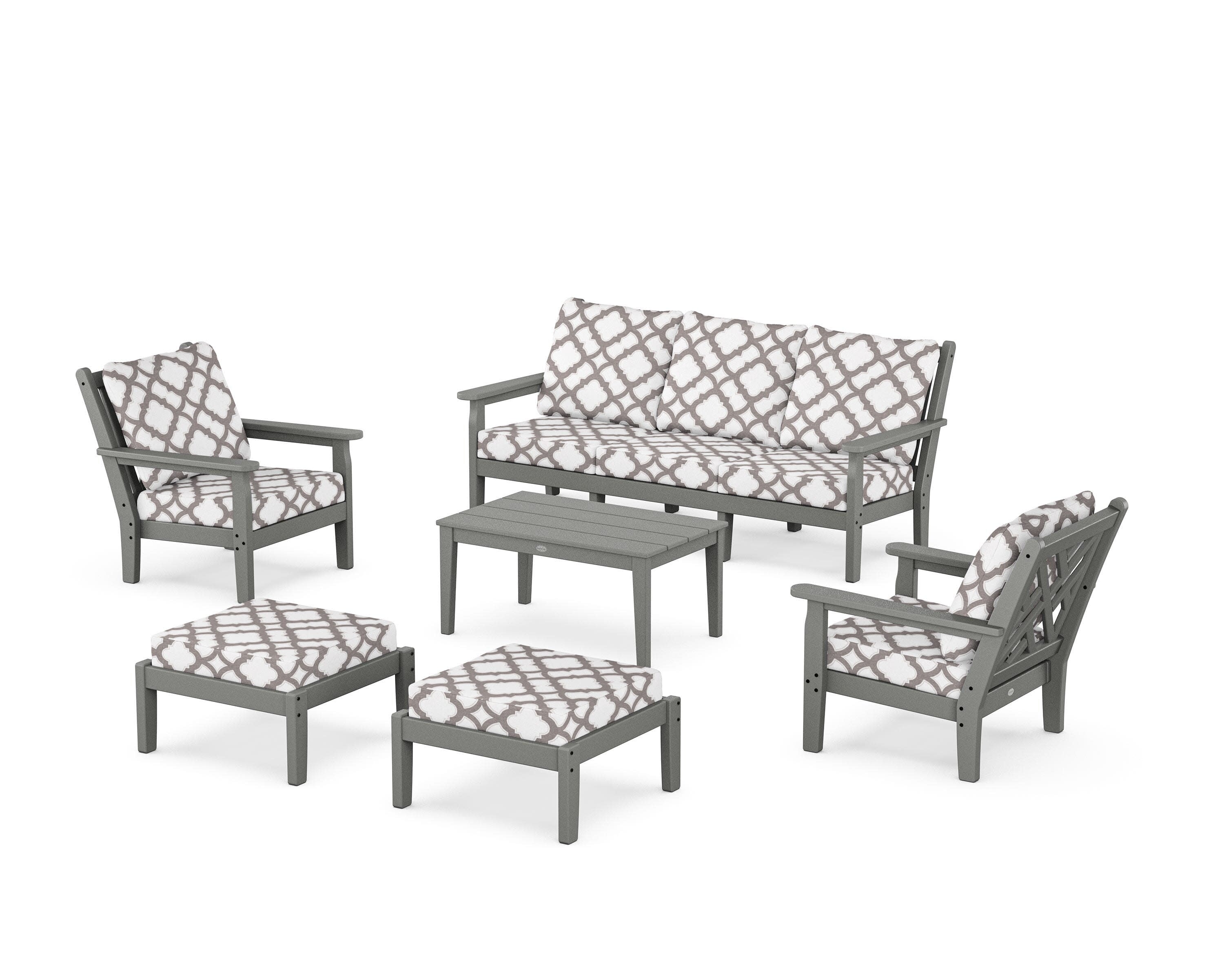 Chippendale 6-Piece Lounge Sofa Set in Slate Grey / Trellis Grey Mist