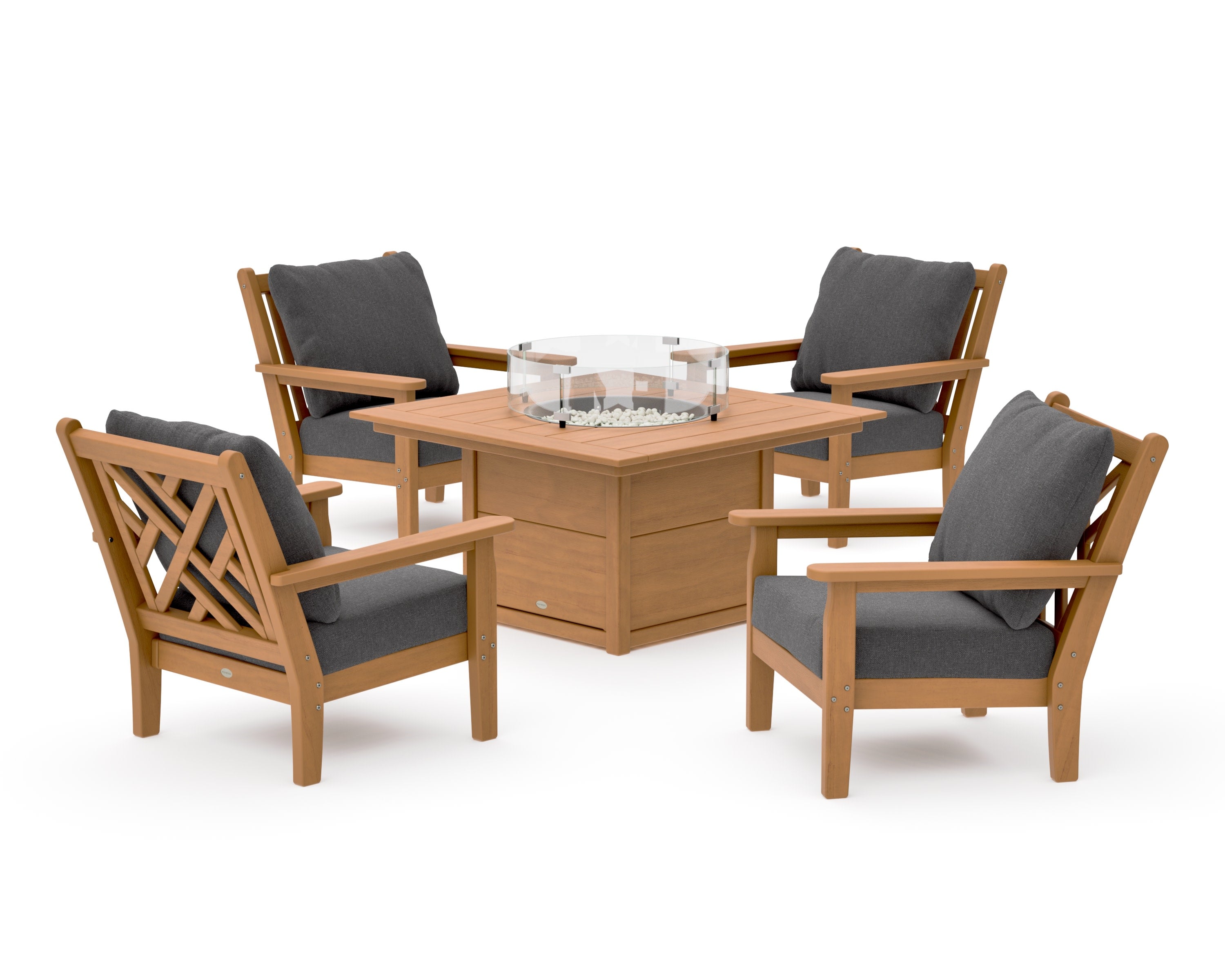 Chippendale 5-Piece Deep Seating Set with Fire Pit Table in Natural / Ash Charcoal