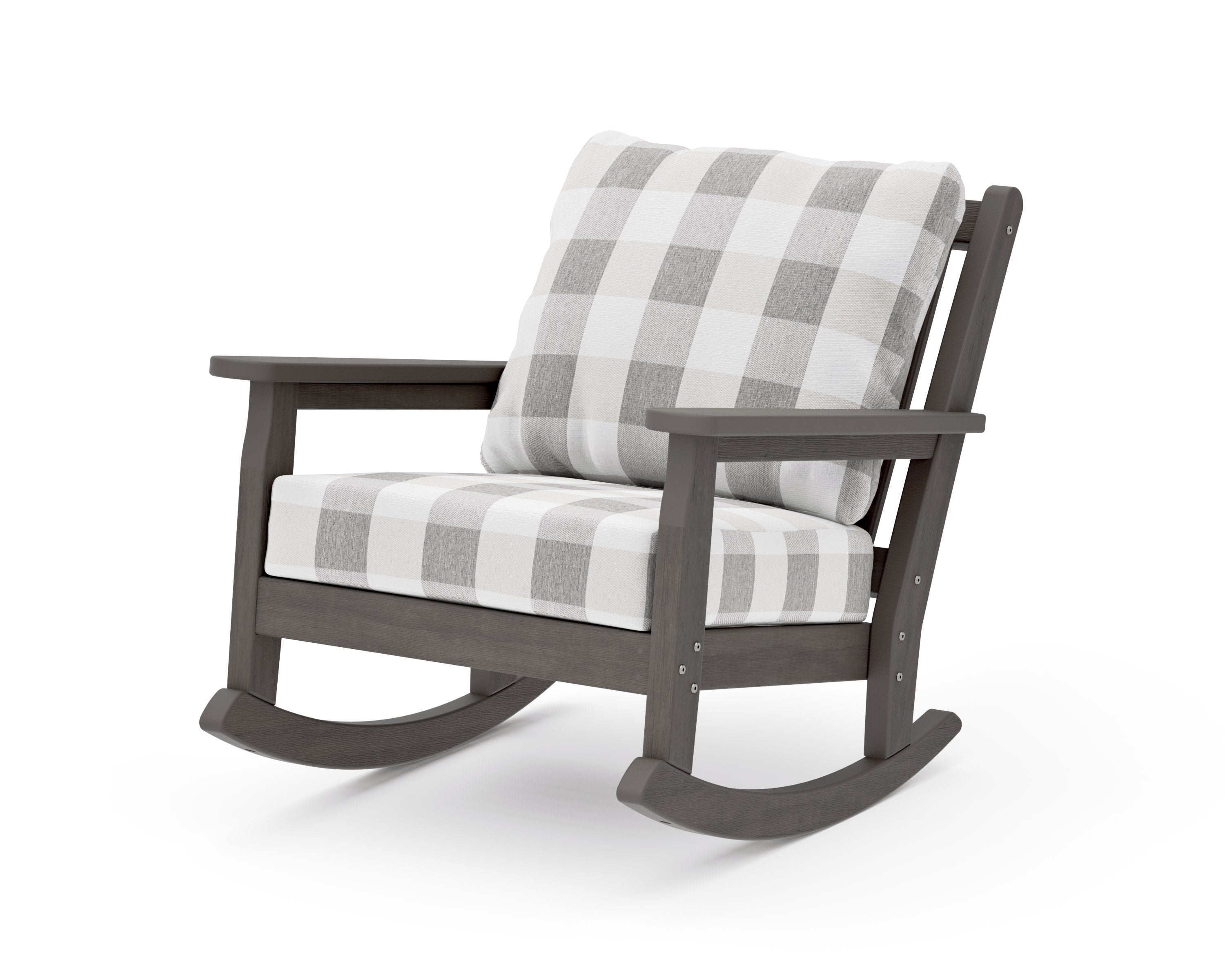 Chippendale Deep Seating Rocking Chair in Driftwood / Buffalo Plaid Grey Mist