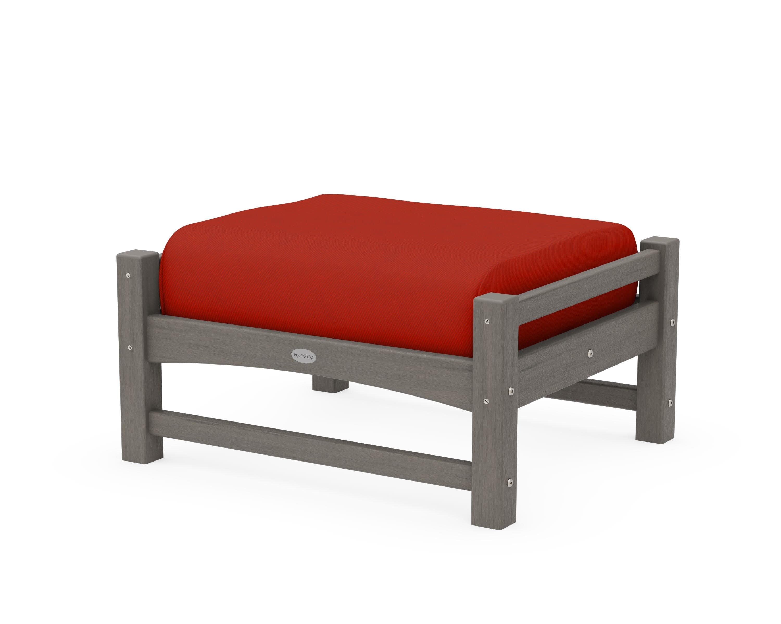Club Ottoman in Driftwood / Canvas Jockey Red
