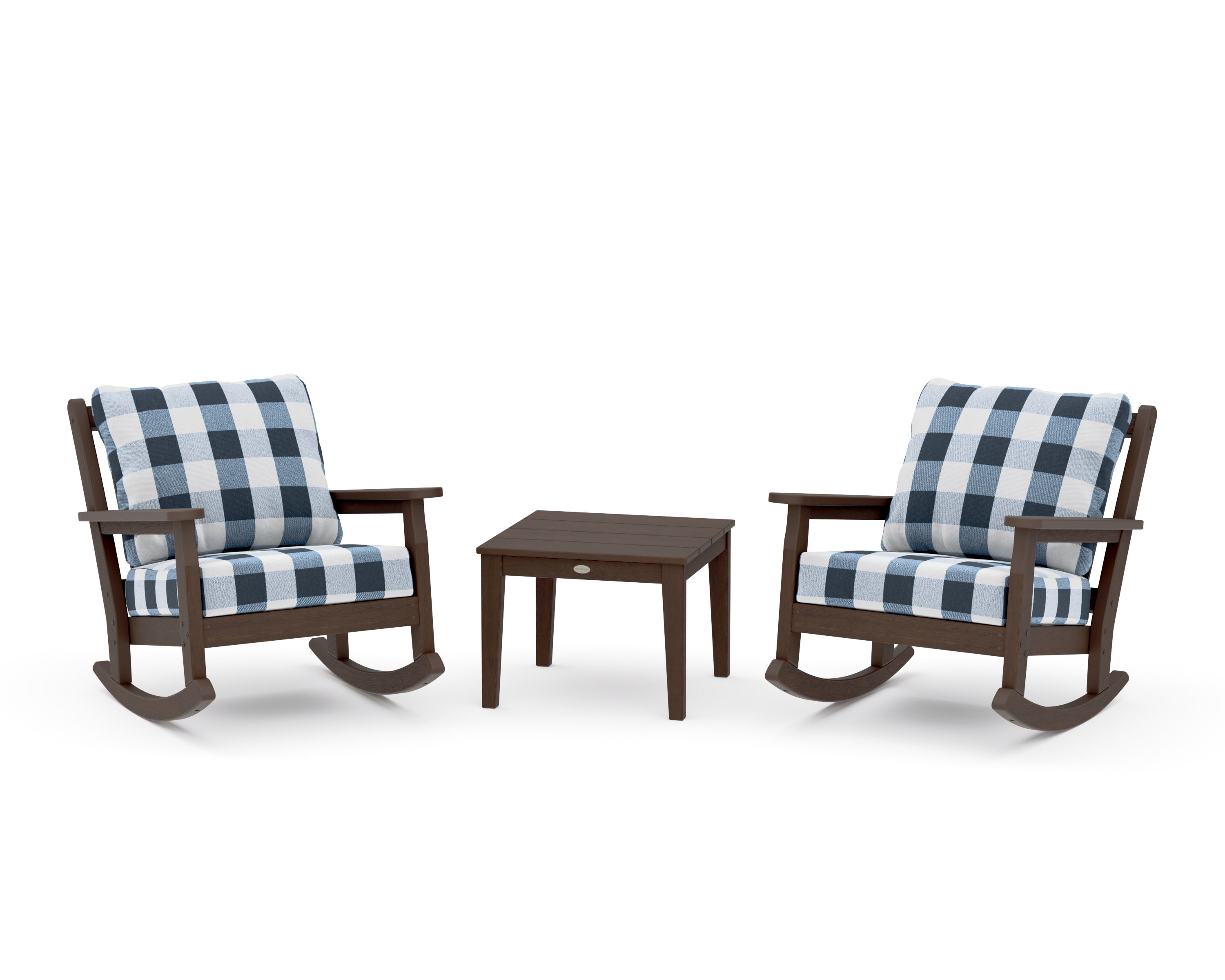 Chippendale 3-Piece Deep Seating Rocker Set in Kona / Buffalo Plaid Marine Indigo