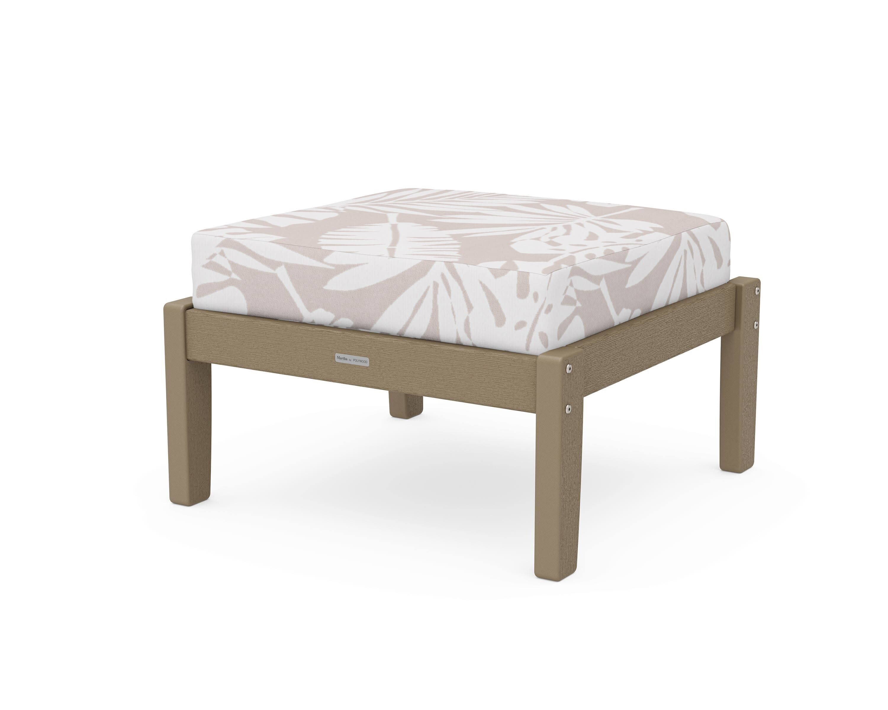 Chinoiserie Deep Seating Ottoman in Vintage Sahara / Leaf Dune Burlap