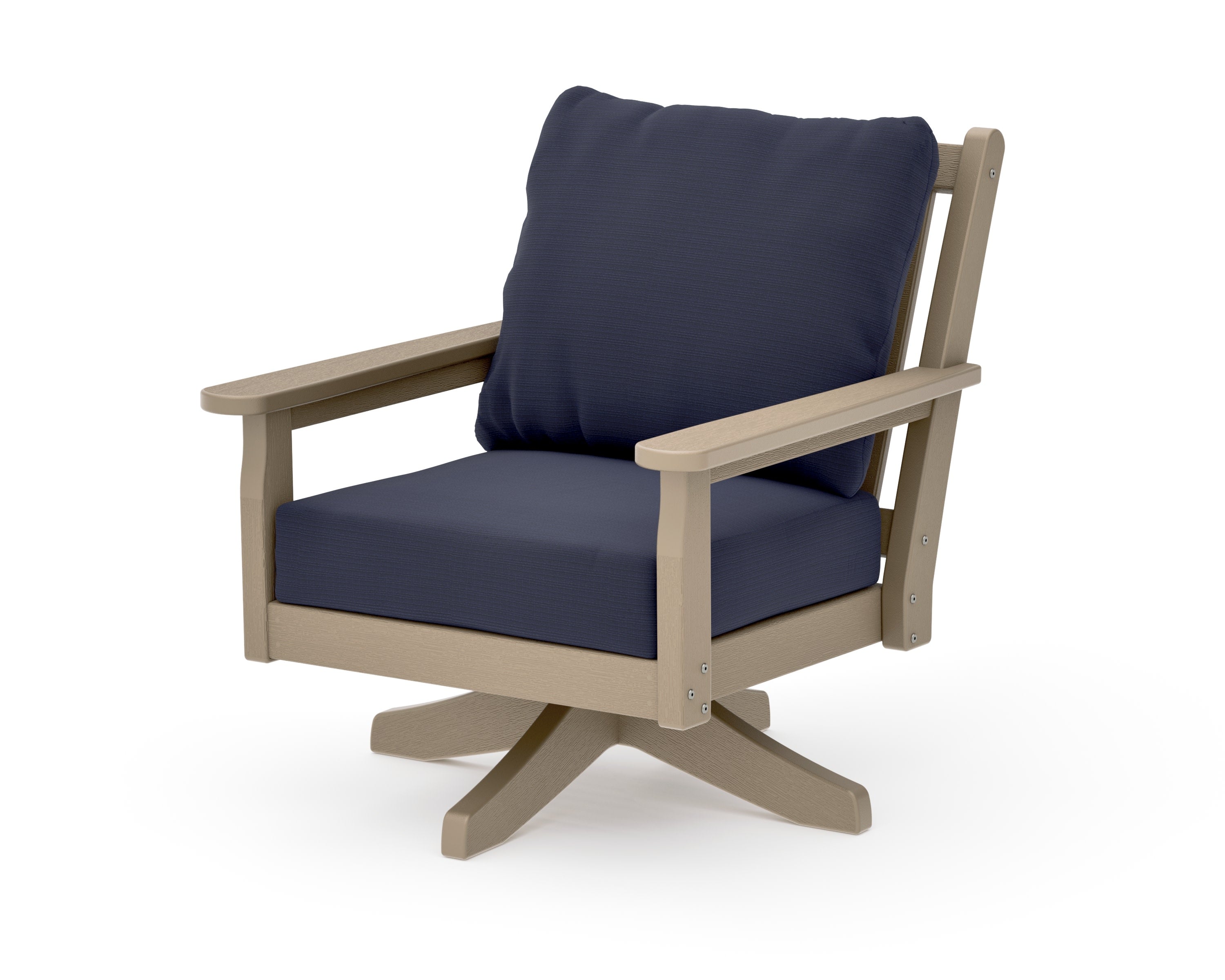Chippendale Deep Seating Swivel Chair in Vintage Sahara / Navy Linen