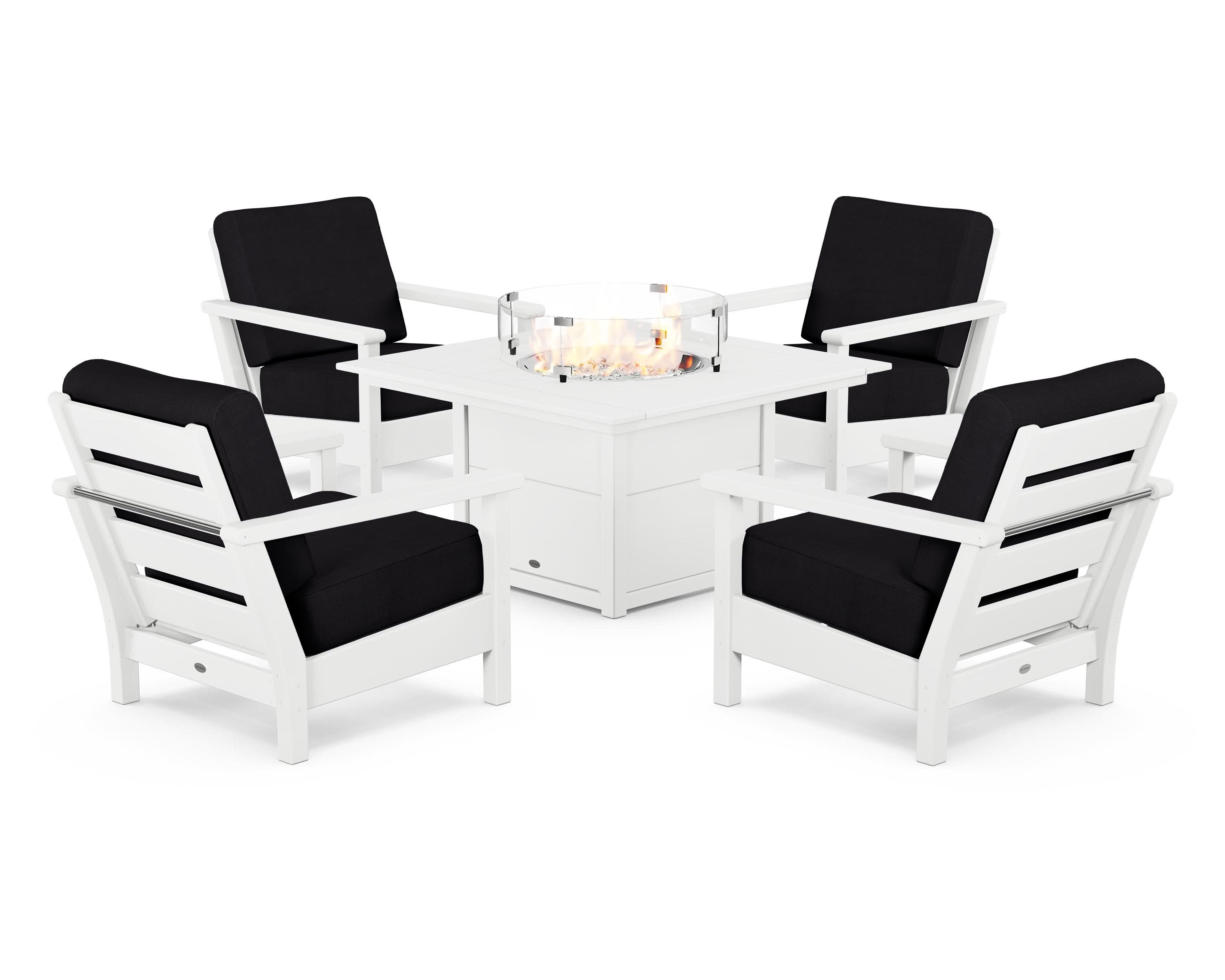 Harbour 5-Piece Conversation Set with Fire Pit Table in White / Midnight Linen