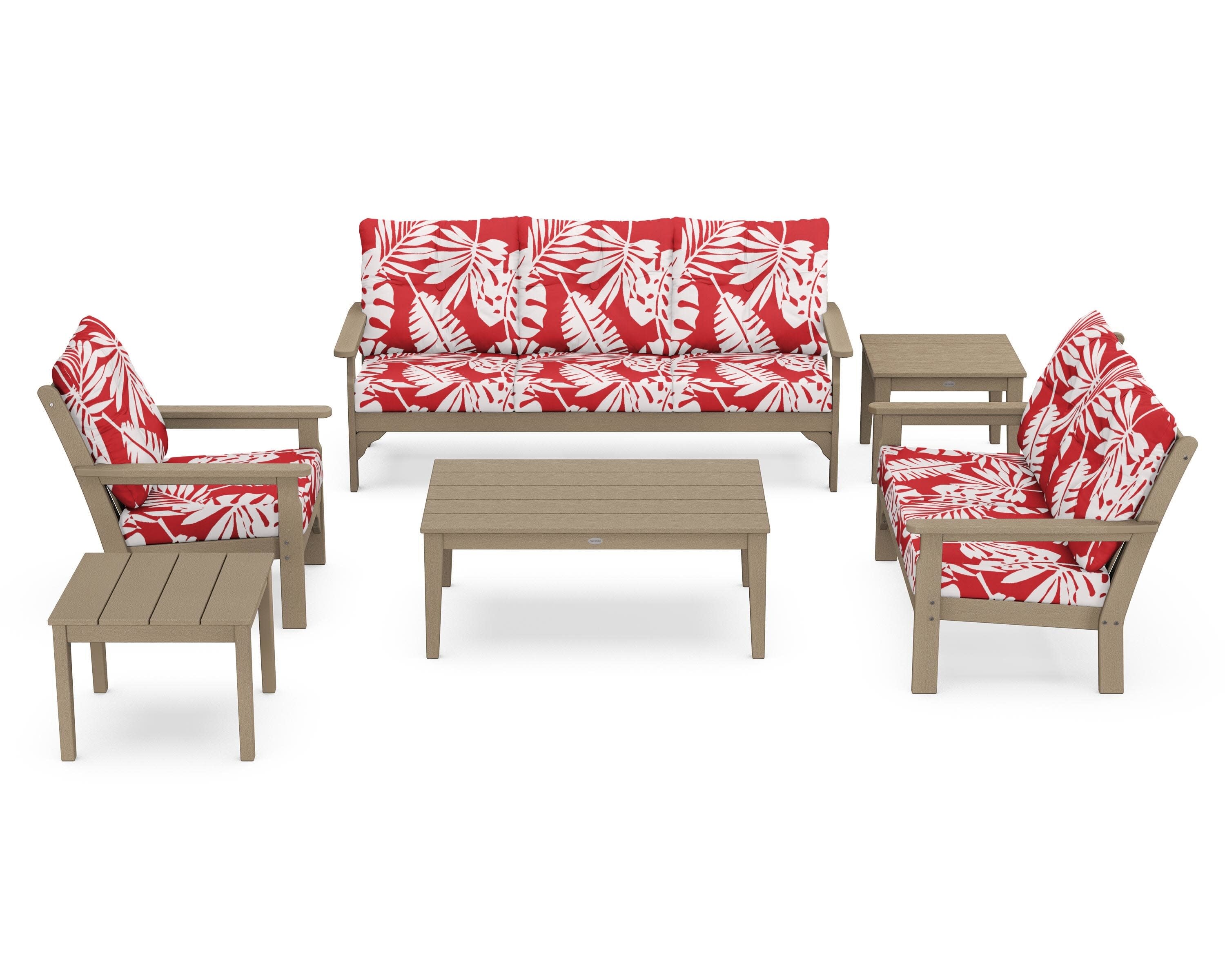Vineyard 6-Piece Deep Seating Set in Vintage Sahara / Leaf Crimson