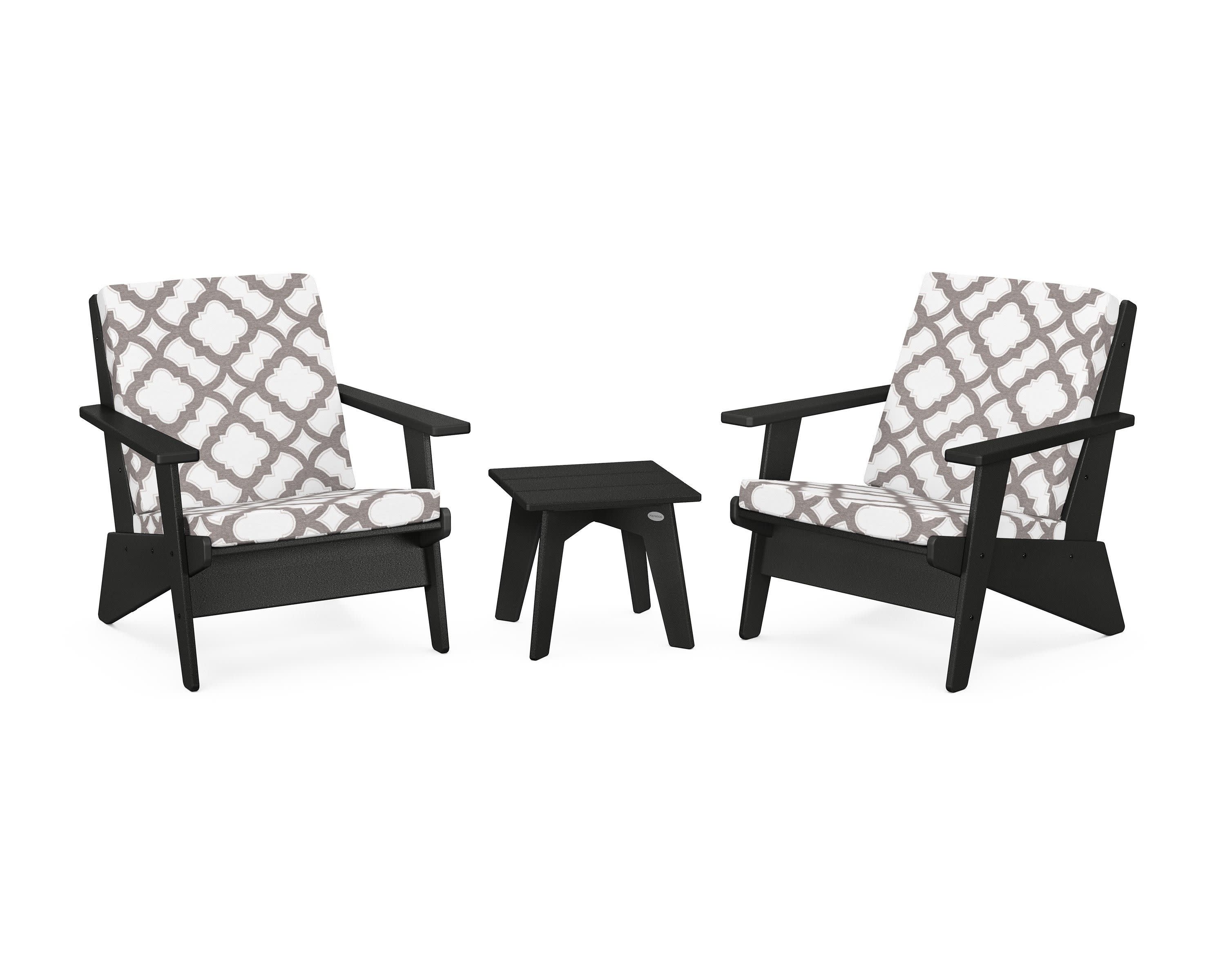 Riviera Modern Lounge 3-Piece Set in Black / Trellis Grey Mist