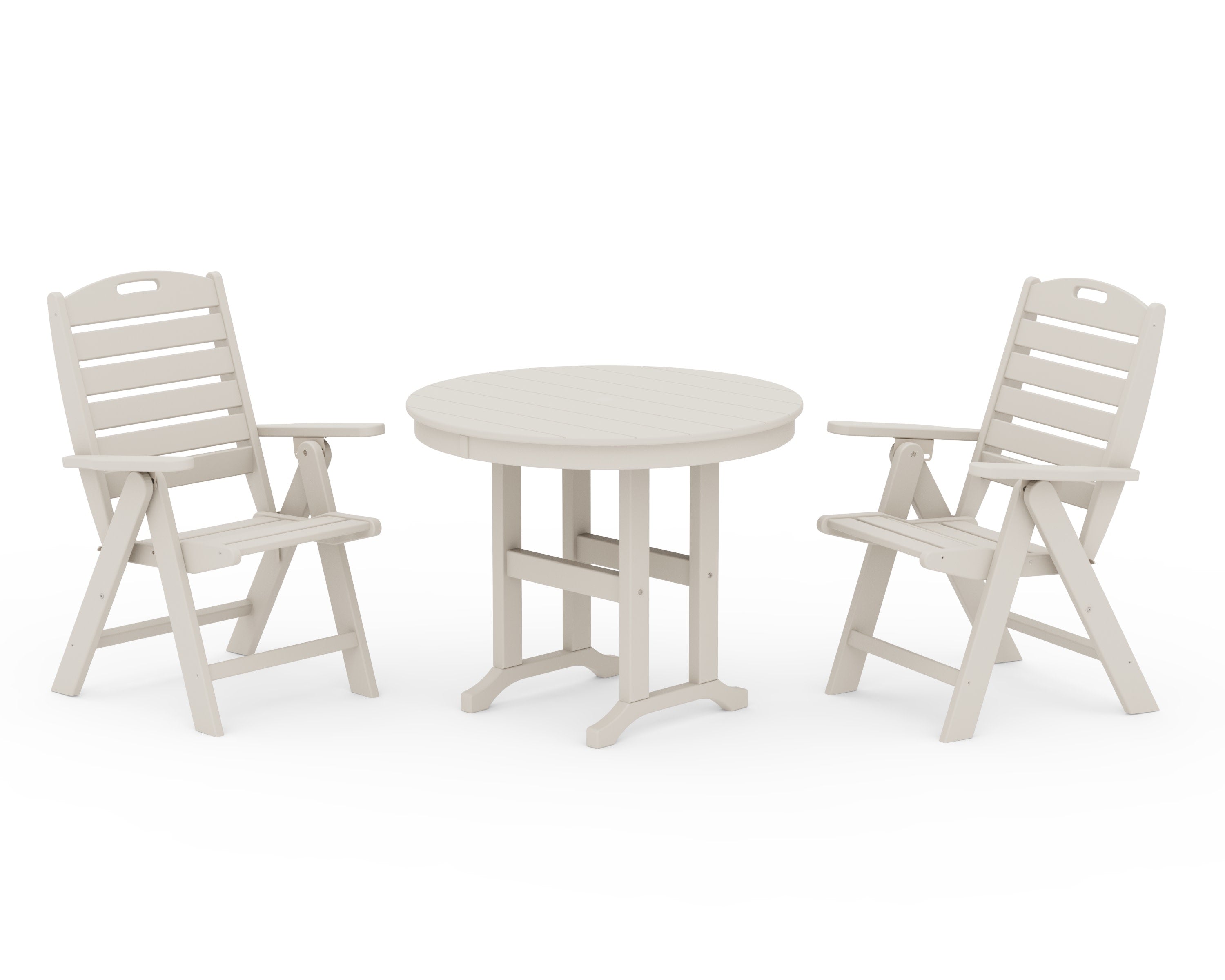 Nautical Folding Highback Chair 3-Piece Round Dining Set in Sand