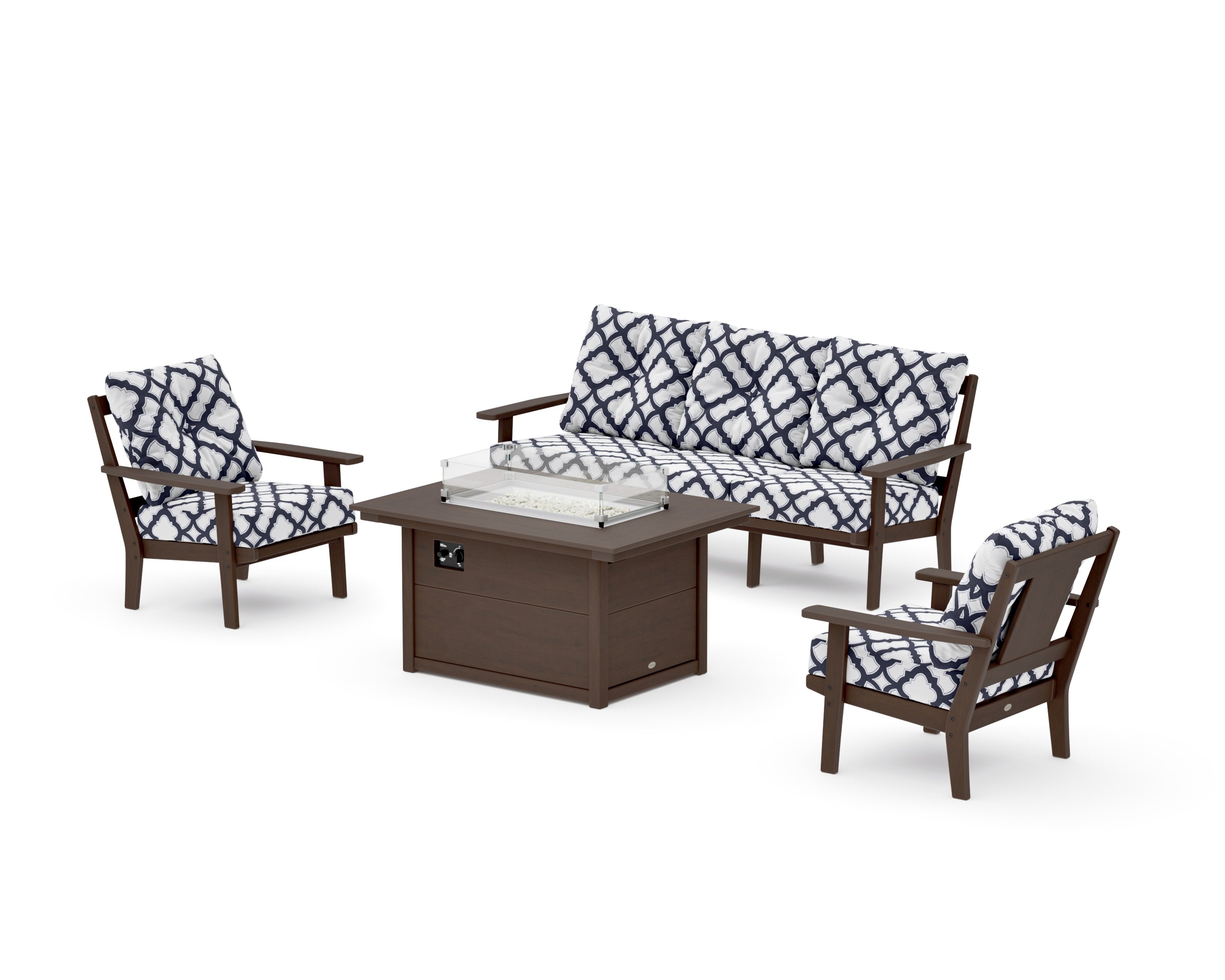 Prairie Deep Seating Fire Pit Table Set in Kona / Trellis Navy