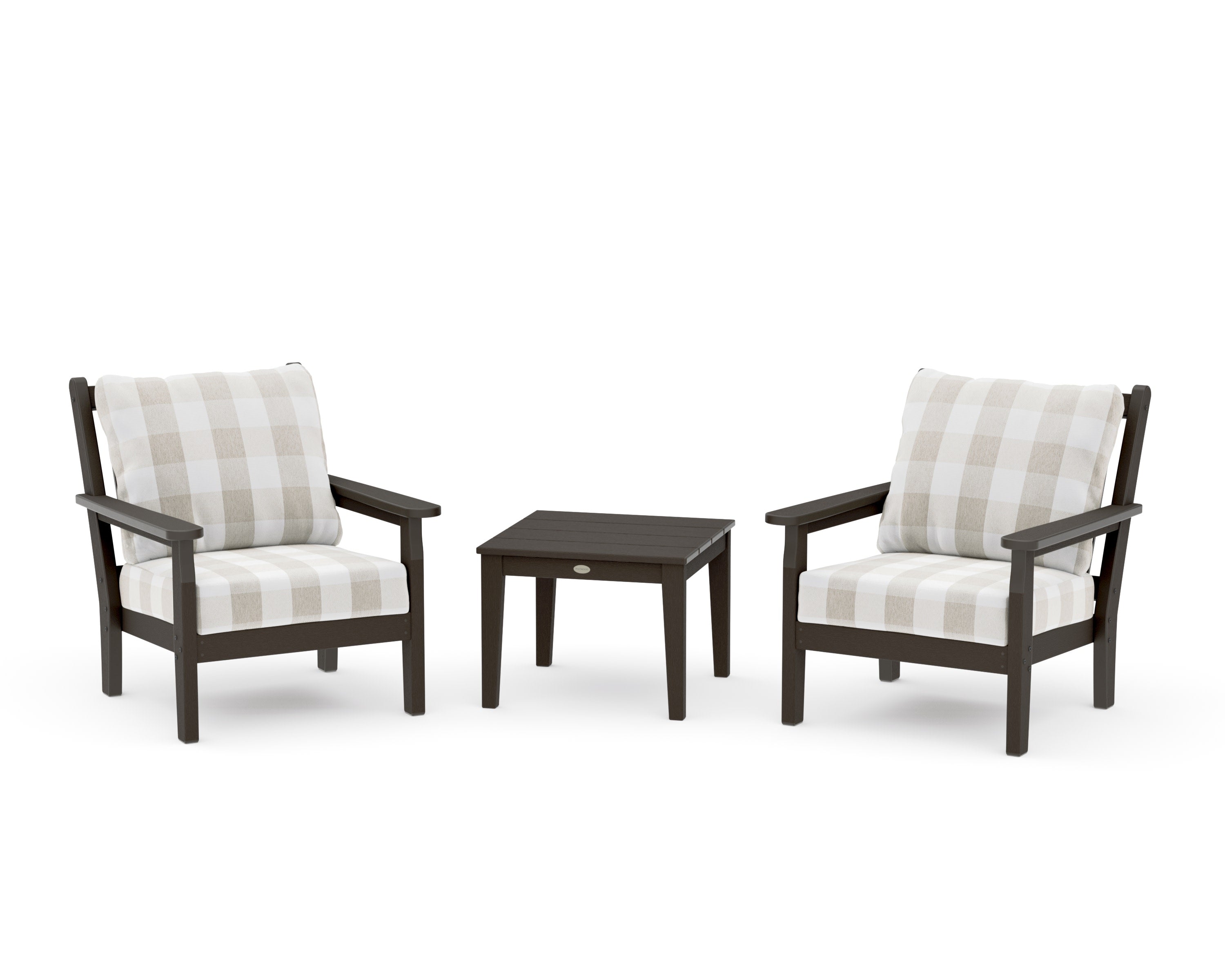 Chippendale 3-Piece Deep Seating Set in Vintage Coffee / Buffalo Plaid Dune Burlap