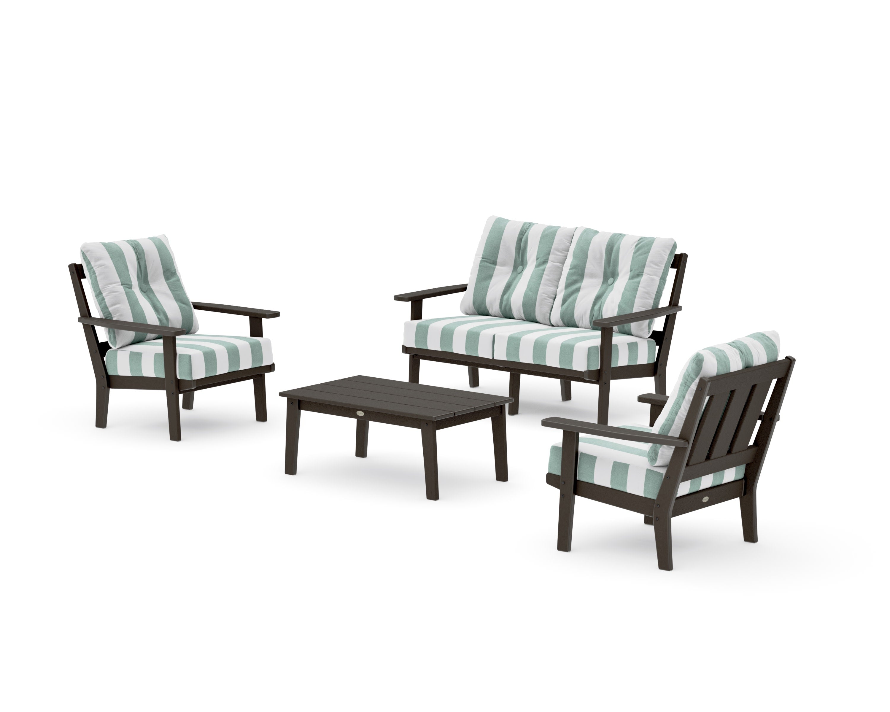 Oxford 4-Piece Deep Seating Set with Loveseat in Vintage Coffee / Cabana Stripe Glacier Spa
