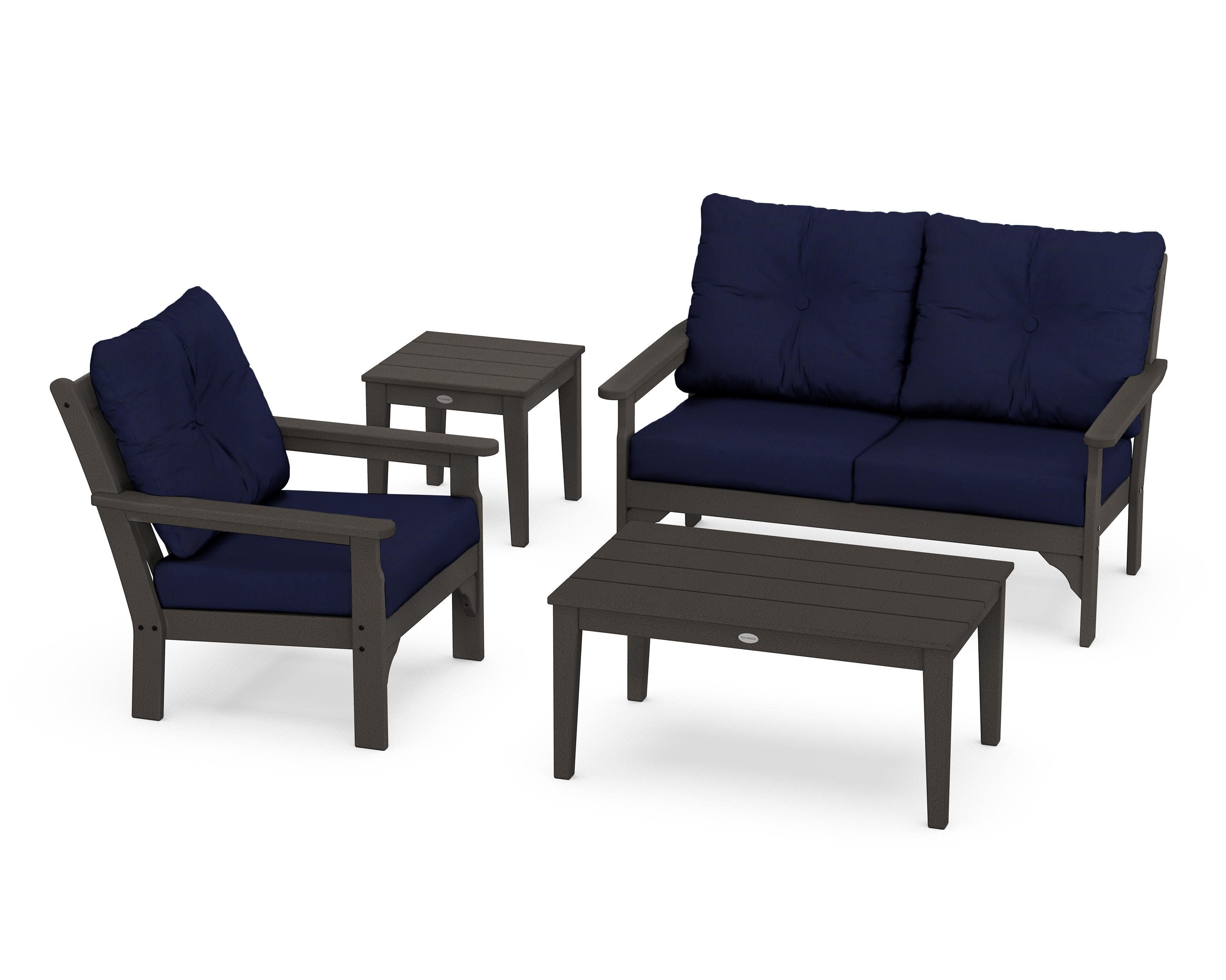 Vineyard 4-Piece Deep Seating Set in Vintage Coffee / Navy