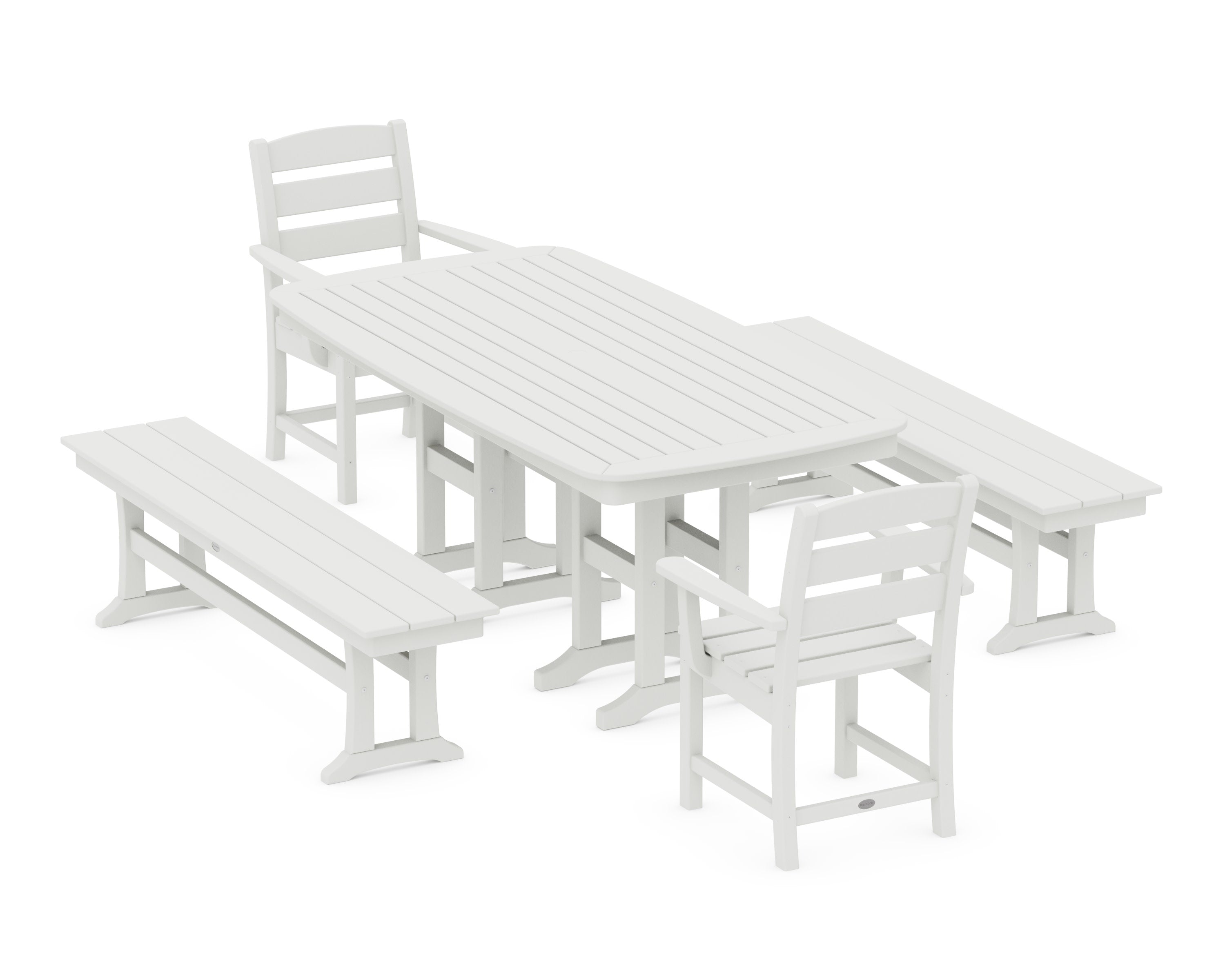 Lakeside 5-Piece Dining Set with Benches in Vintage White