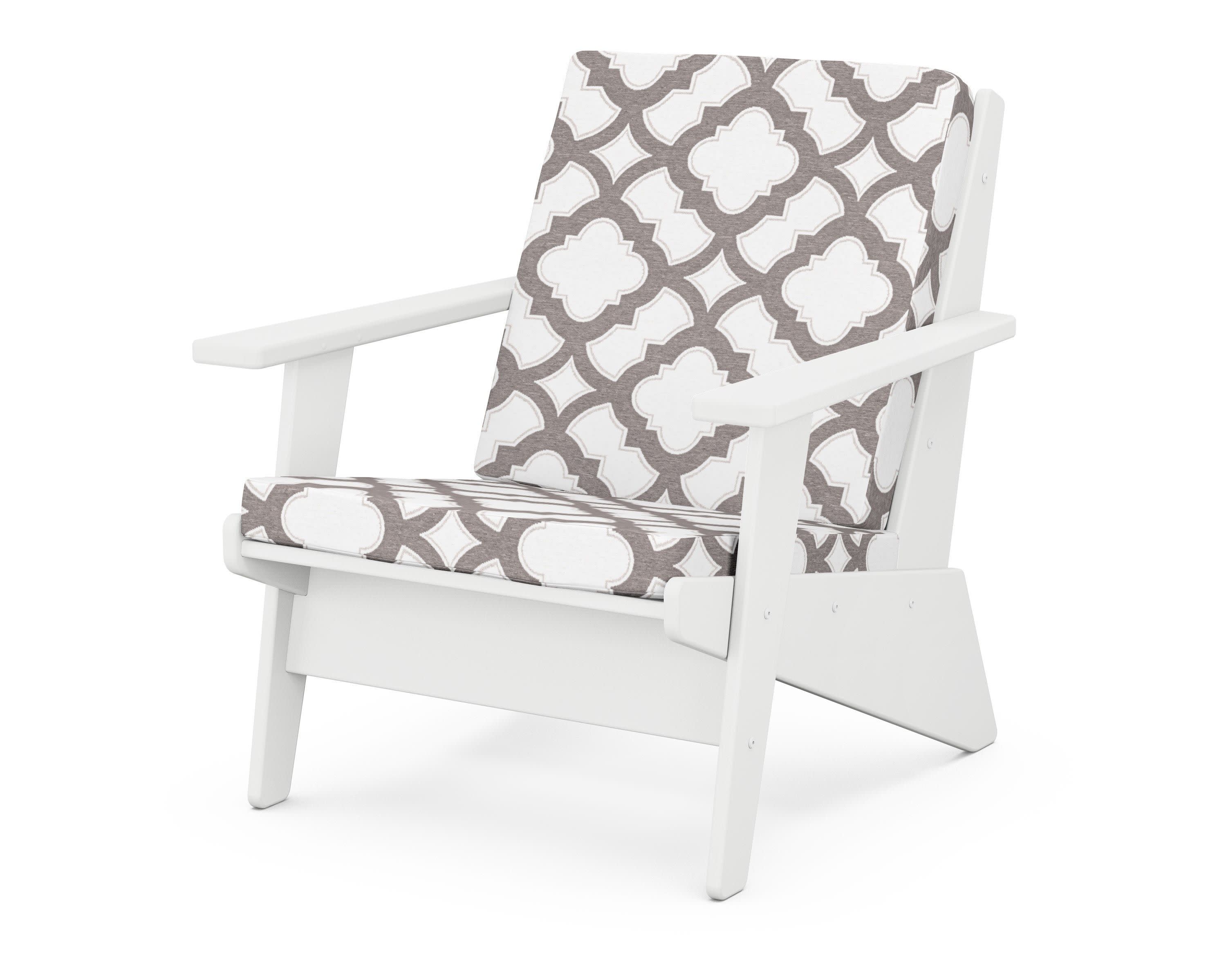 Riviera Modern Lounge Chair in White / Trellis Grey Mist