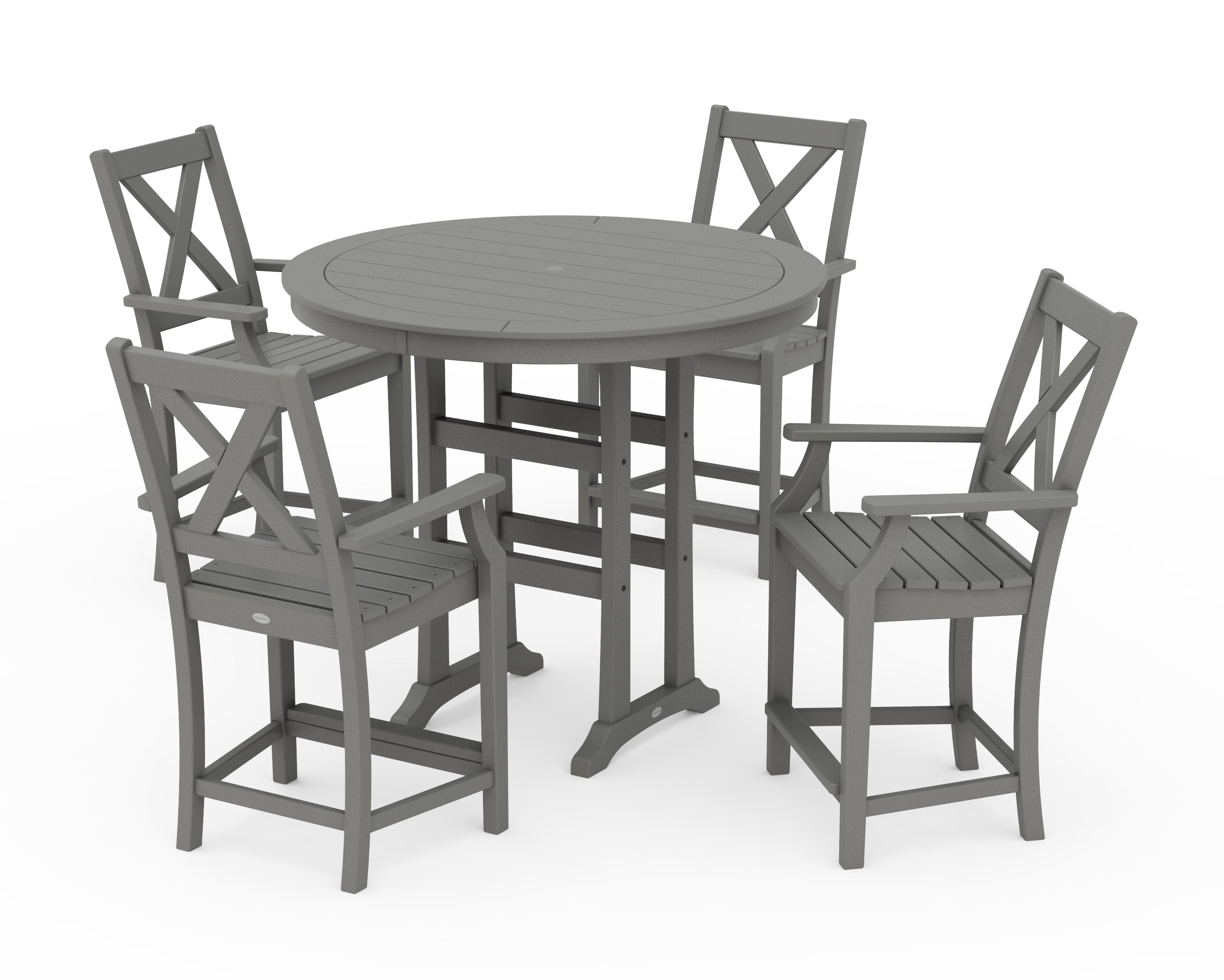 Braxton 5-Piece Nautical Trestle Arm Chair Counter Set in Slate Grey