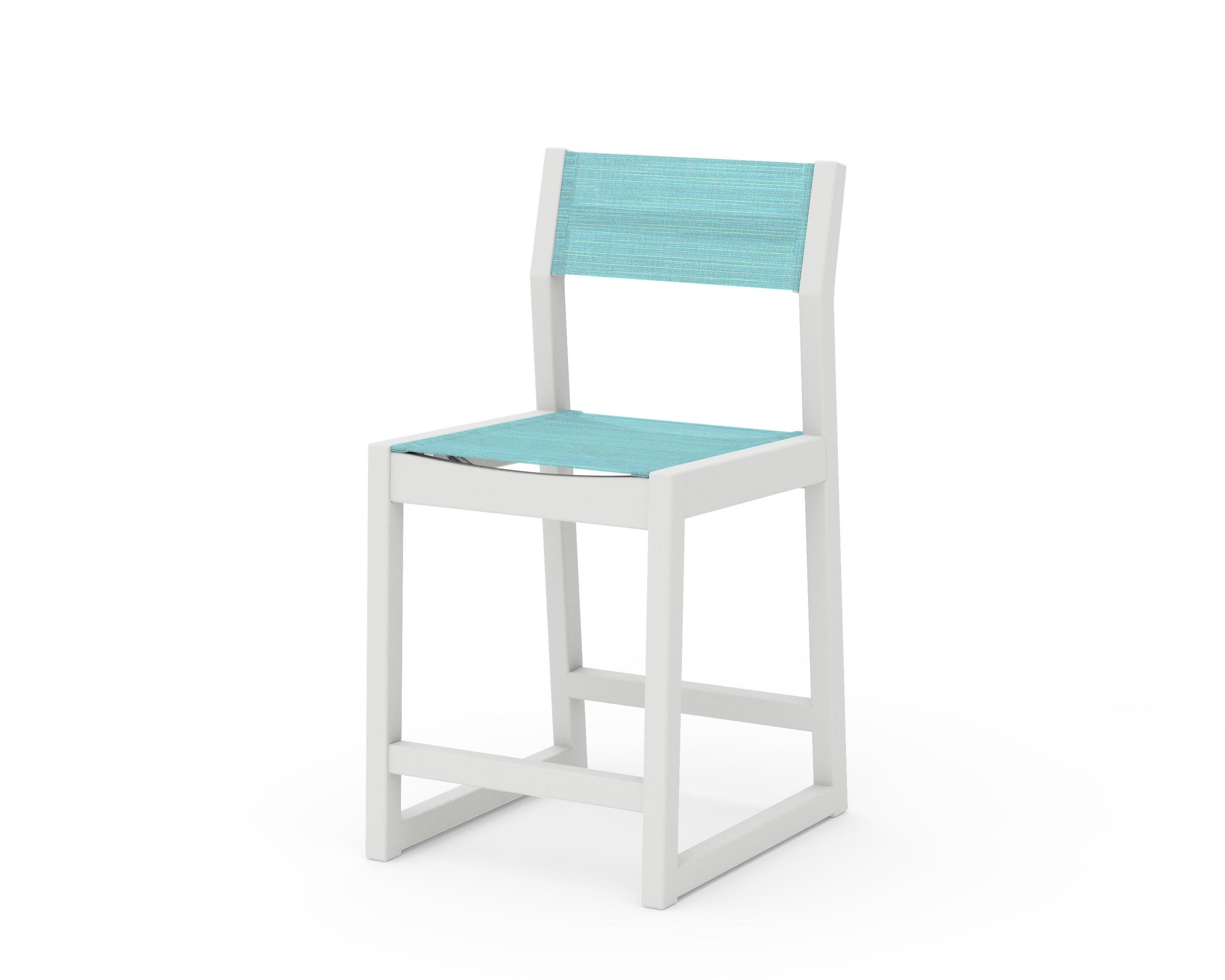 EDGE Sling Counter Side Chair in Vintage White / Dupioni Aquamarine Sling