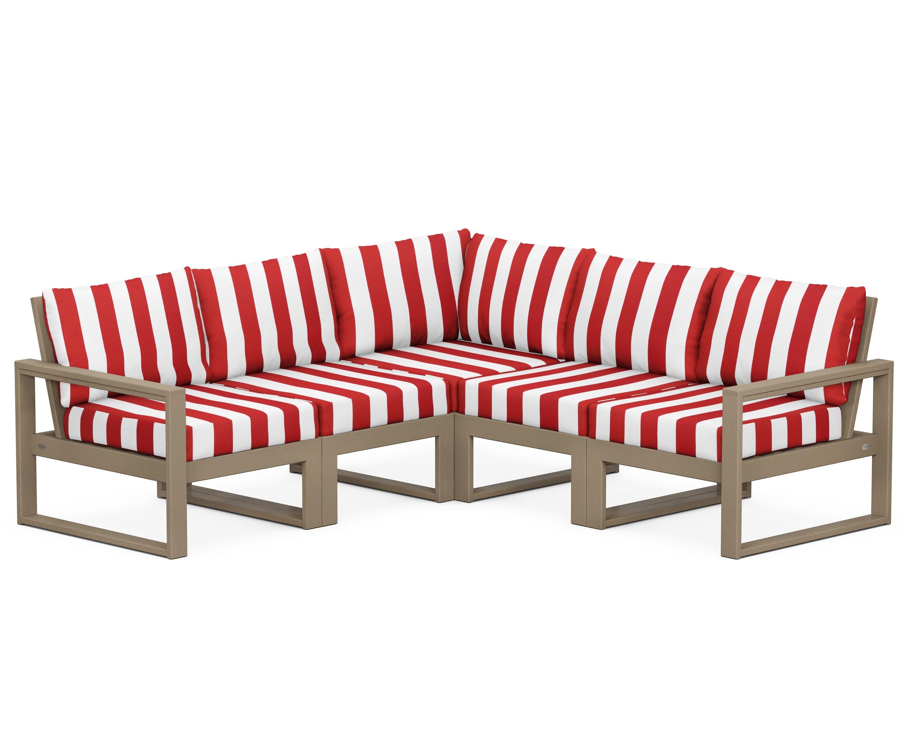EDGE 5-Piece Modular Deep Seating Set in Vintage Sahara / Cabana Stripe Crimson