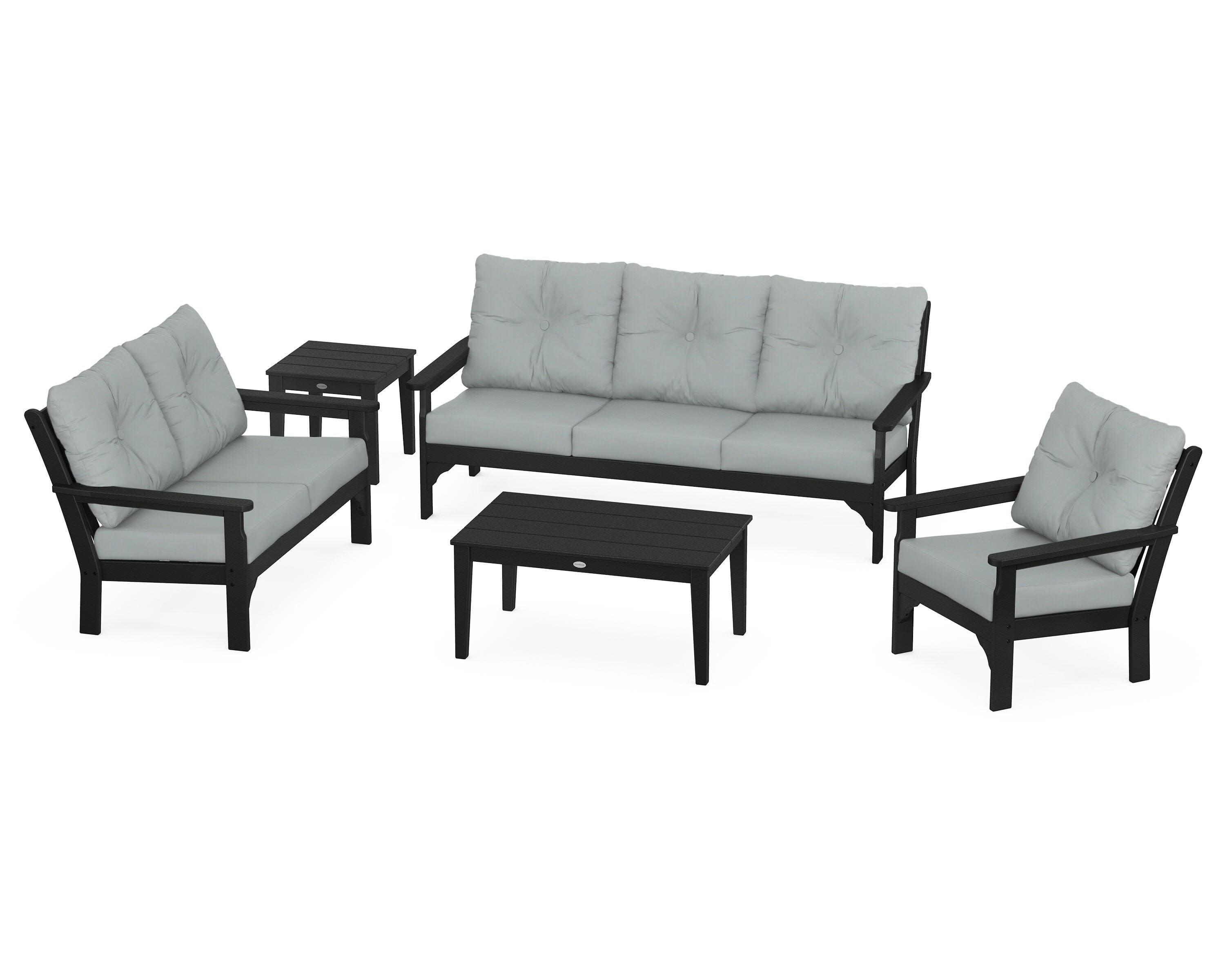 Vineyard 5 Piece Deep Seating Set in Black / Spa