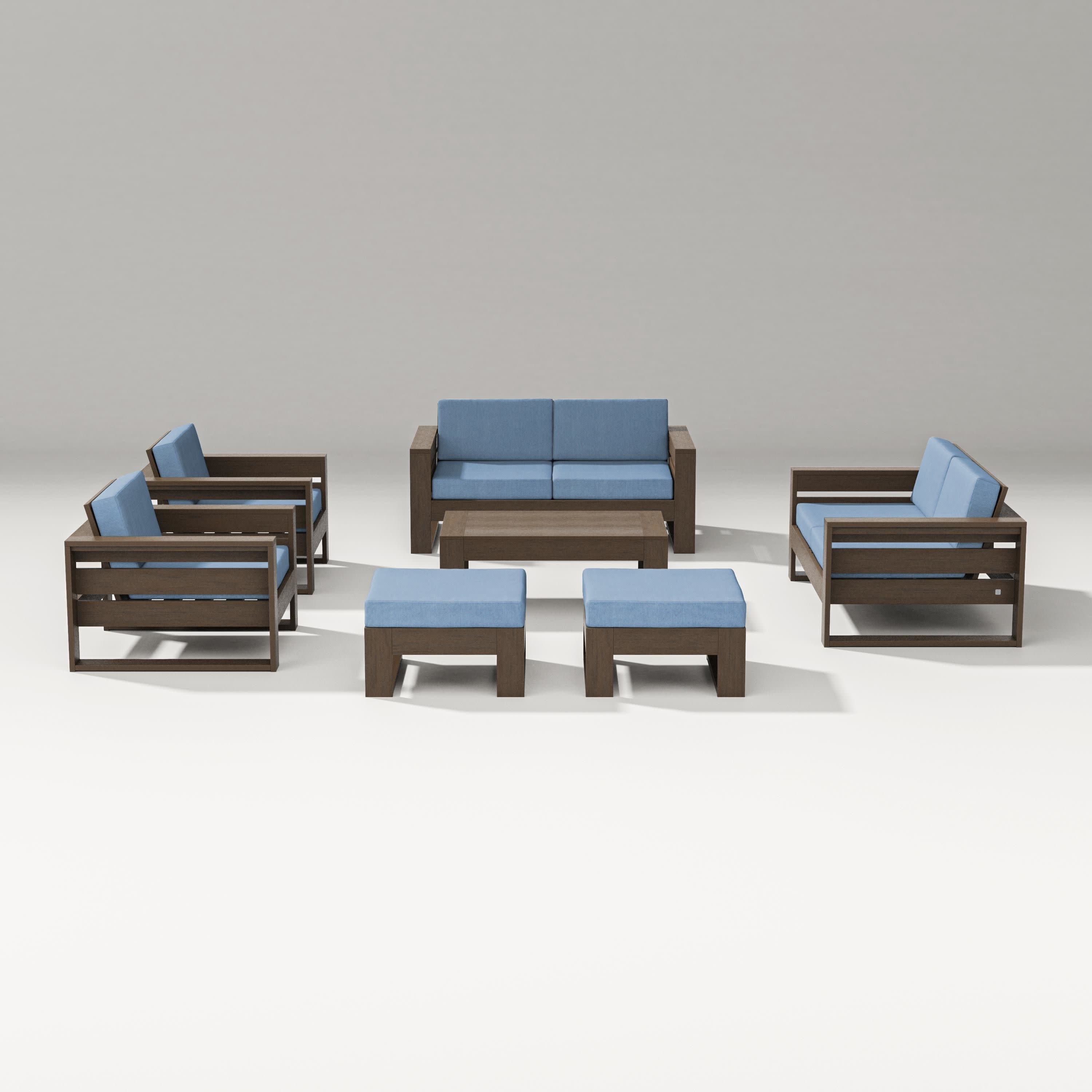 Latitude 7-Piece Lounge Loveseat Set in Kona / Sky Blue