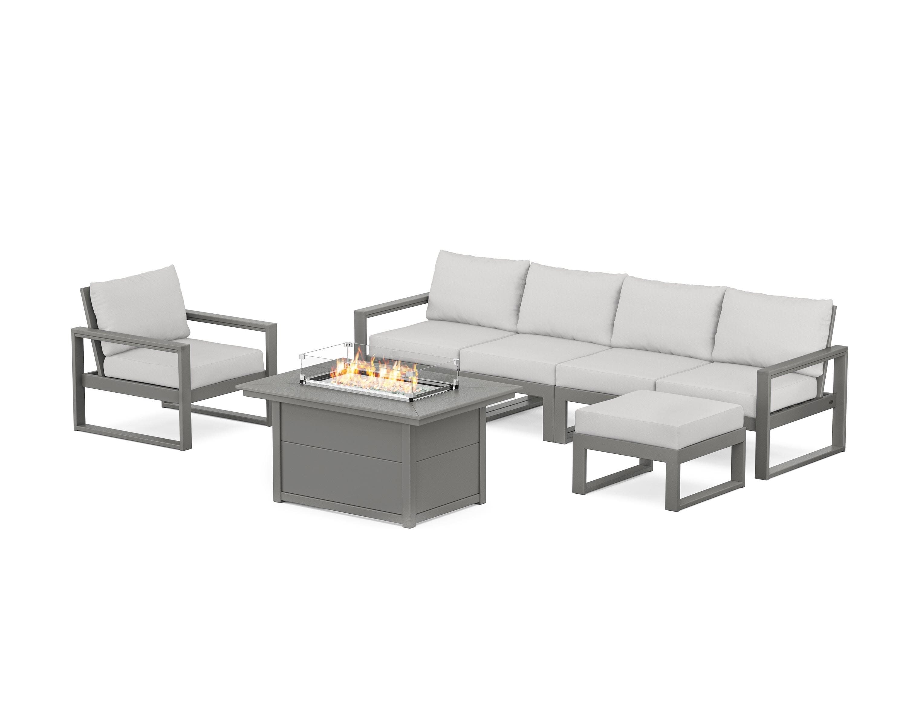 EDGE Sectional Lounge and Fire Pit Set in Slate Grey / Diamond in the Rough