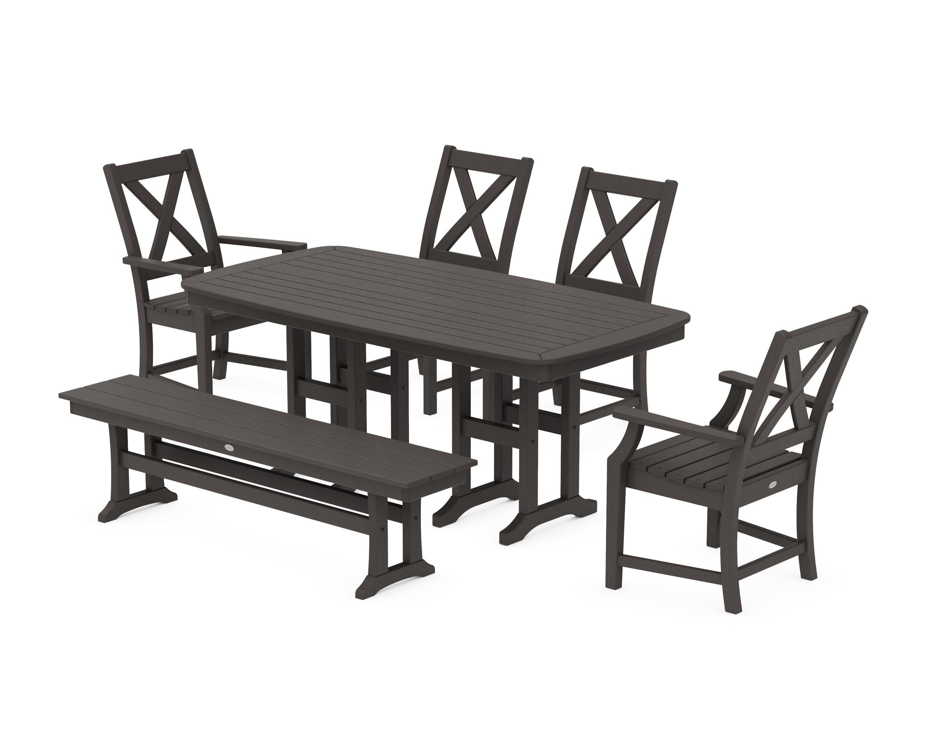 Braxton 6-Piece Dining Set with Bench in Vintage Coffee