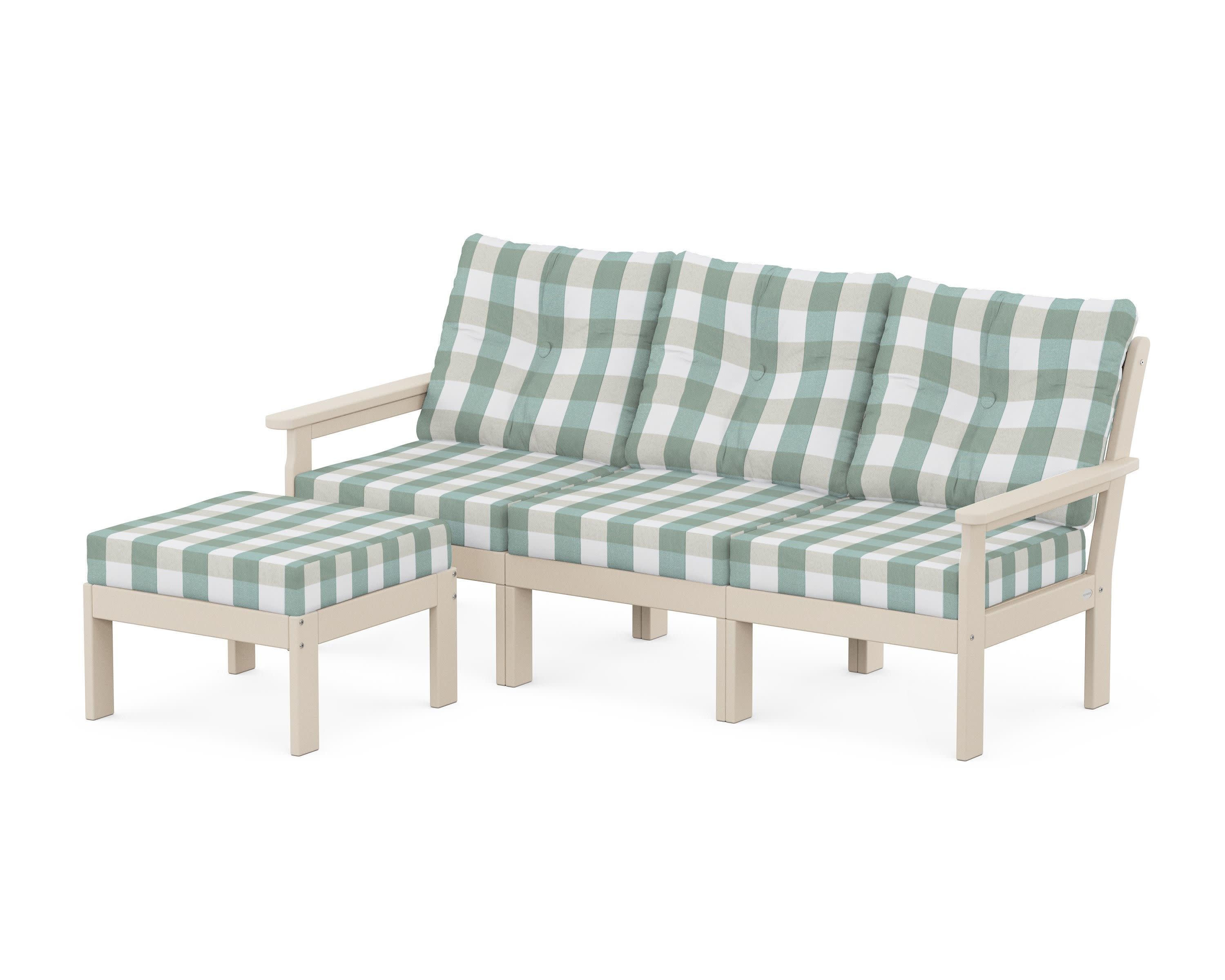 Vineyard 4-Piece Sectional with Ottoman in Sand / Buffalo Plaid Glacier Spa