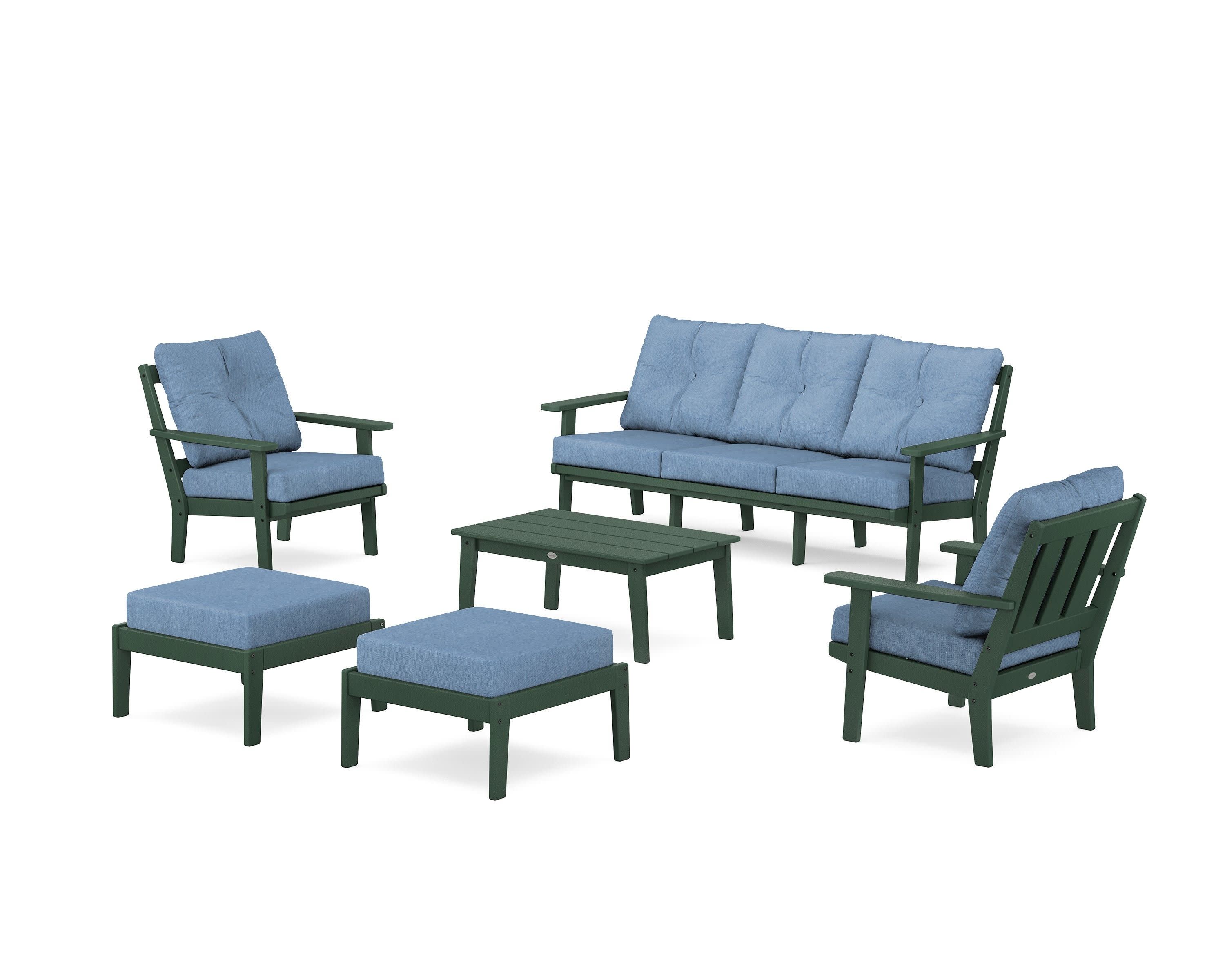 Oxford 6-Piece Lounge Sofa Set in Green / Sky Blue