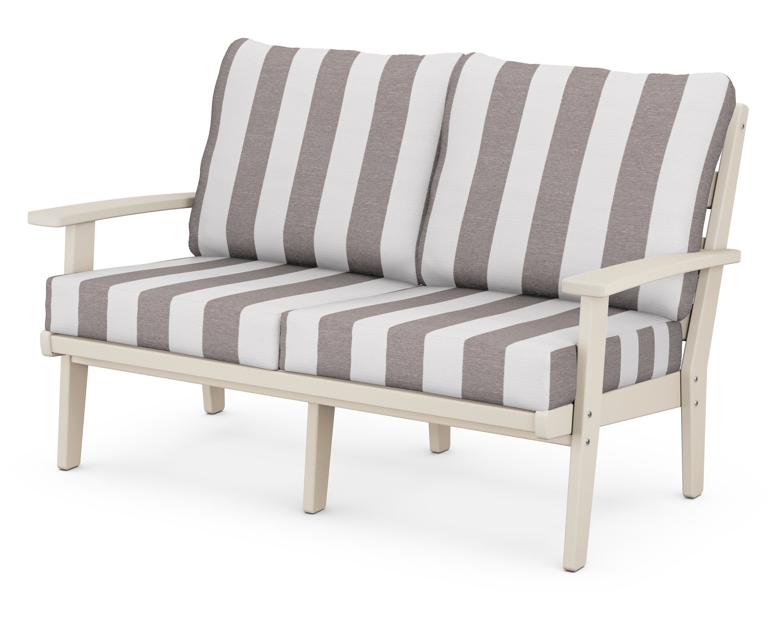 Grant Park Deep Seating Loveseat in Sand / Cabana Stripe Grey Mist