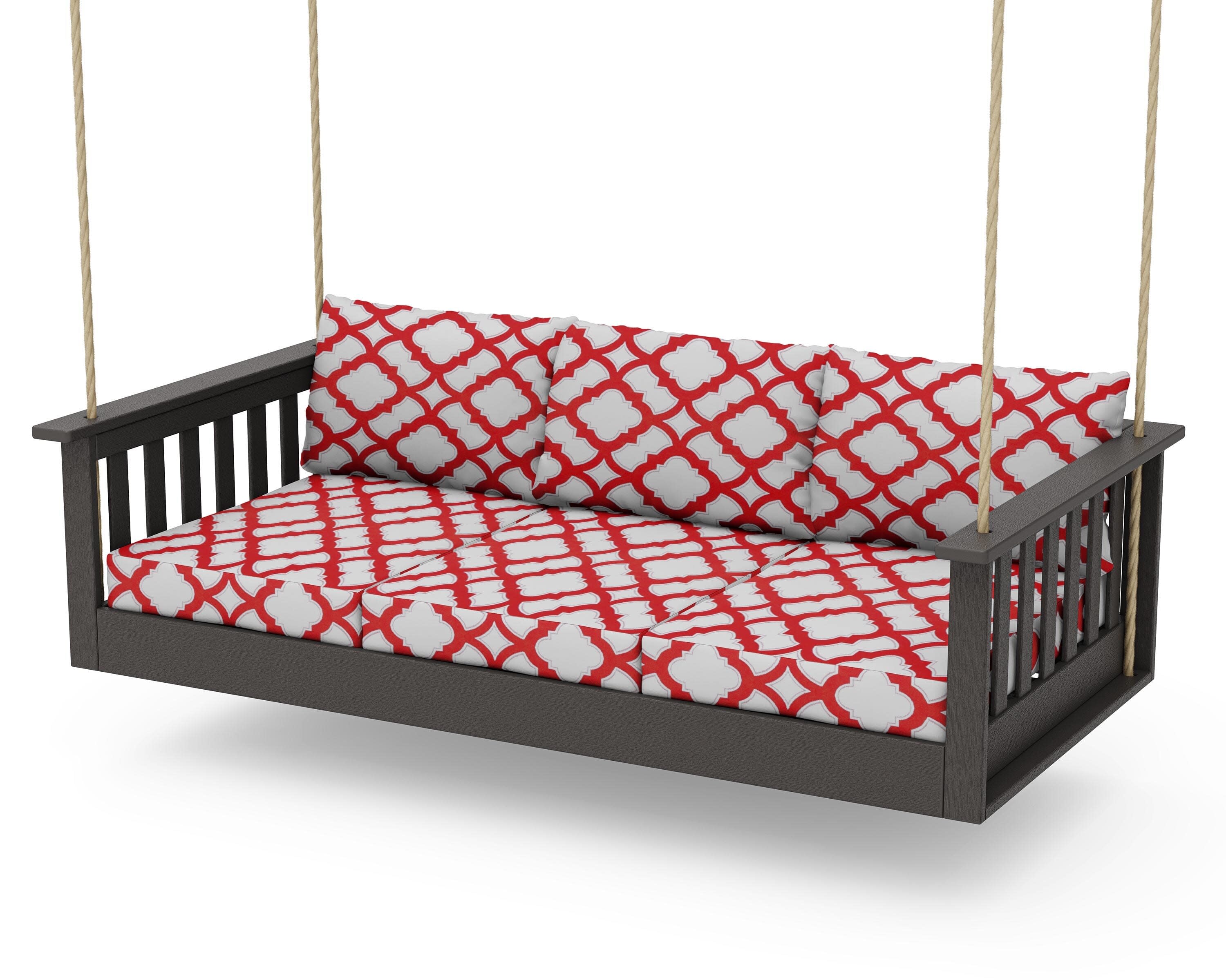 Vineyard Daybed Swing in Vintage Coffee / Trellis Crimson