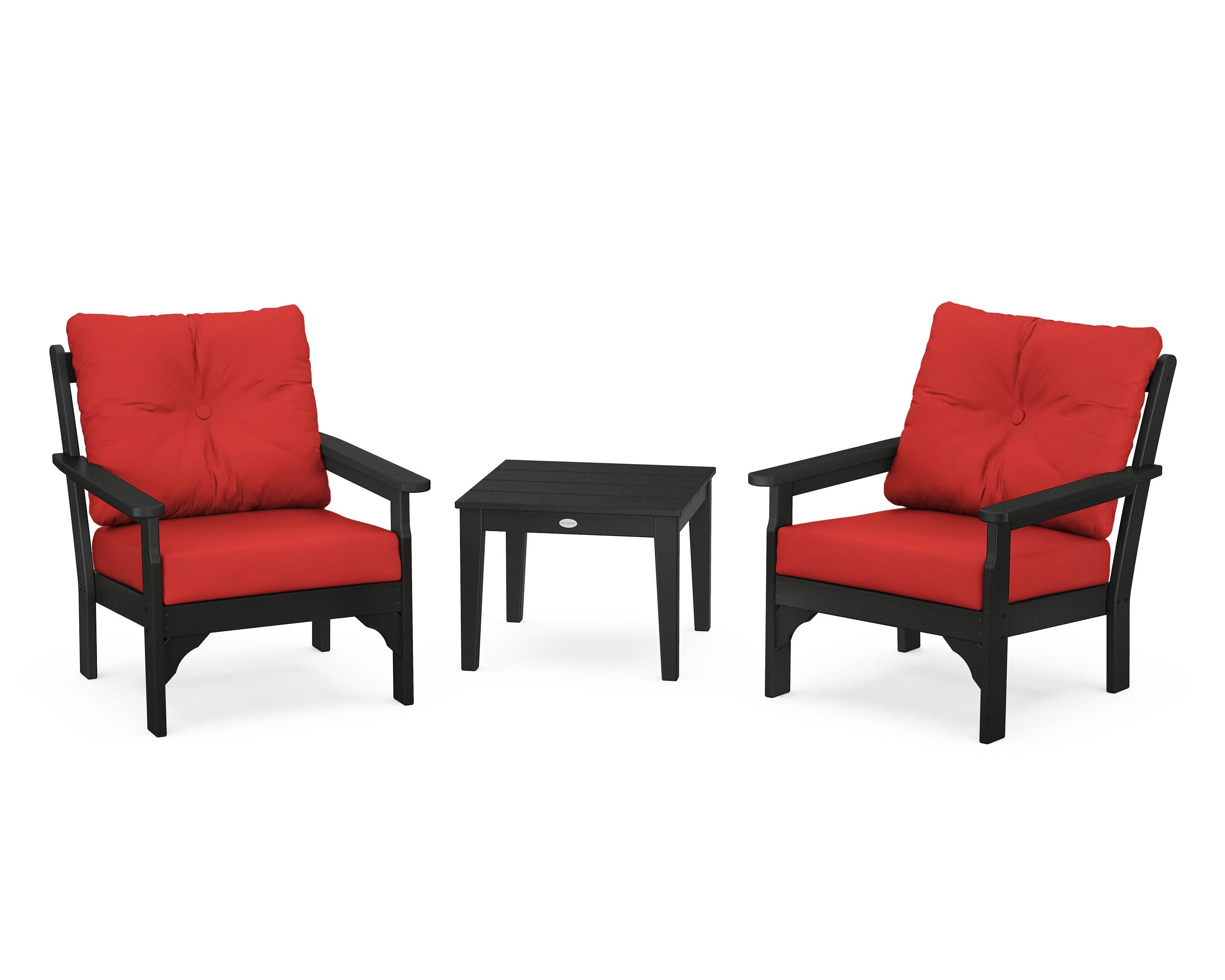Vineyard 3-Piece Deep Seating Set in Black / Crimson Linen