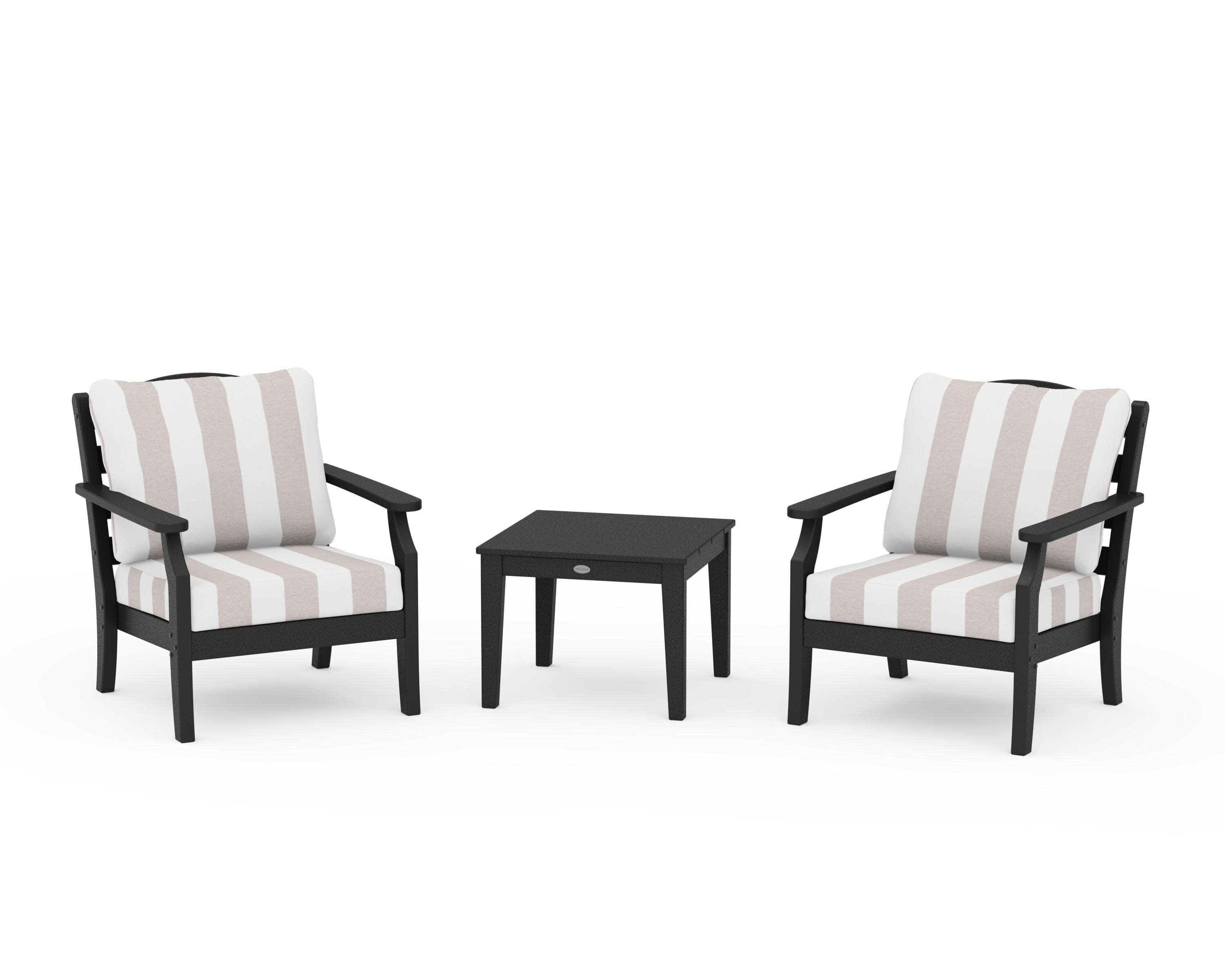 Savannah 3-Piece Deep Seating Set in Black / Cabana Stripe Dune Burlap