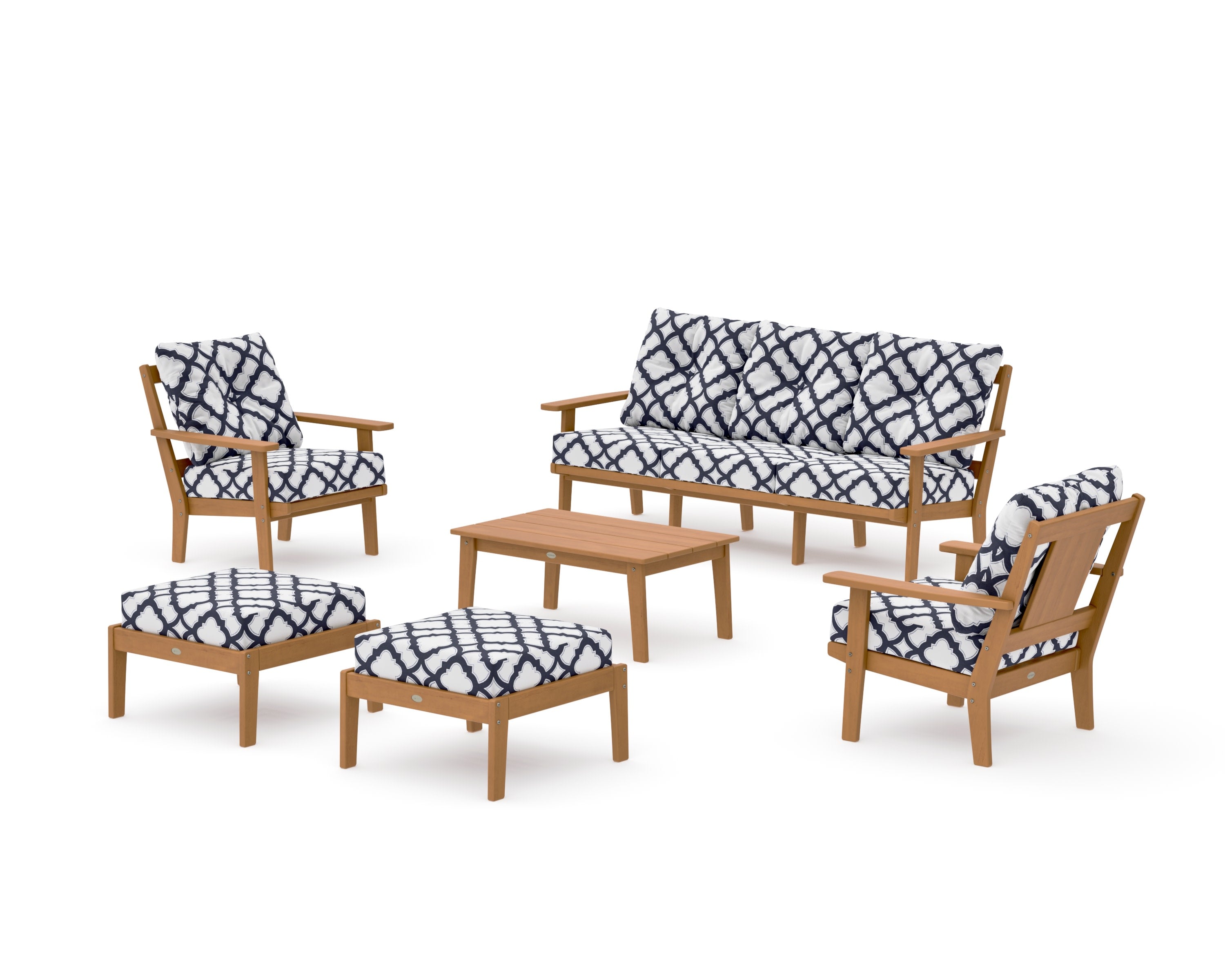 Prairie 6-Piece Lounge Sofa Set in Natural / Trellis Navy