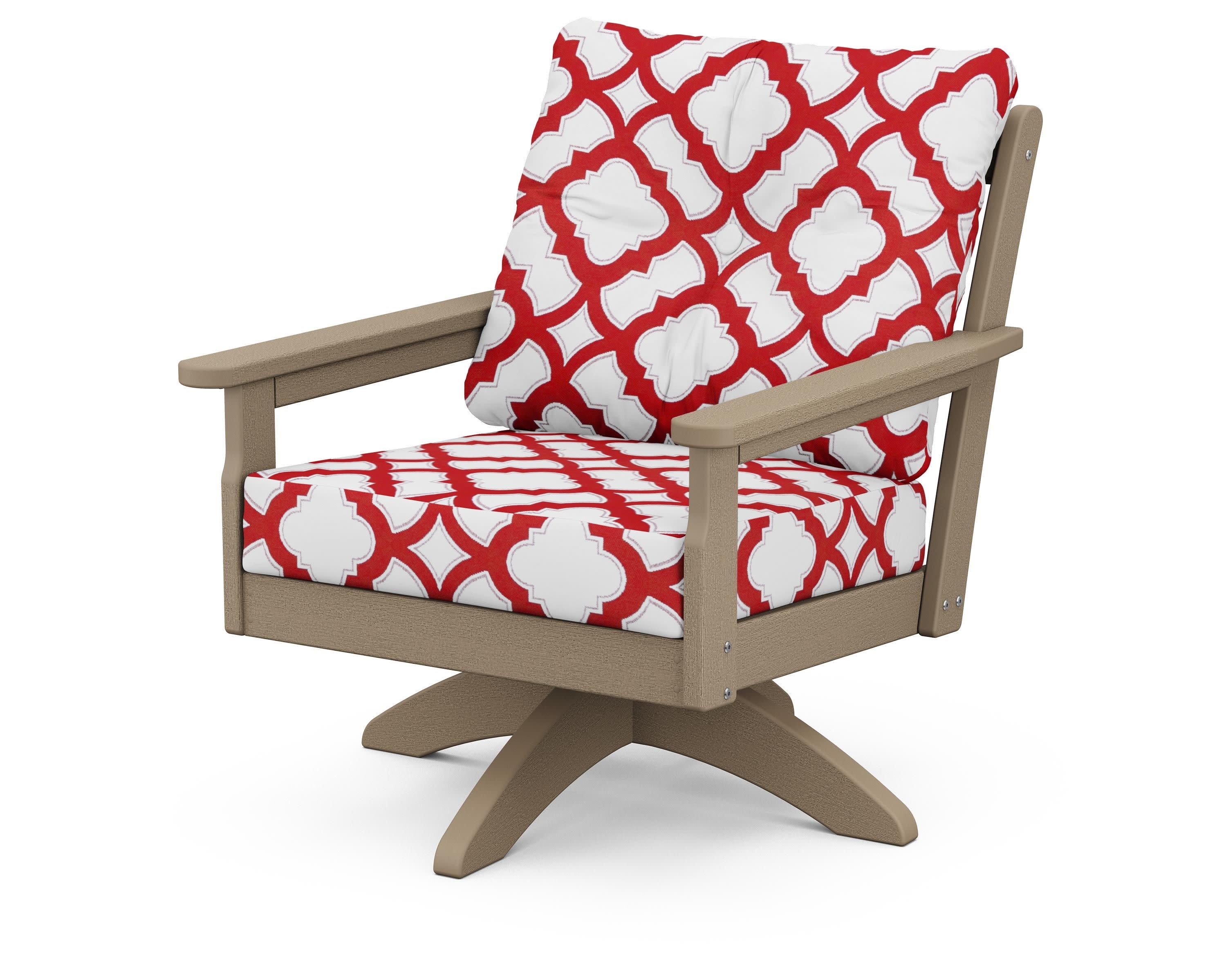 Vineyard Deep Seating Swivel Chair in Vintage Sahara / Trellis Crimson