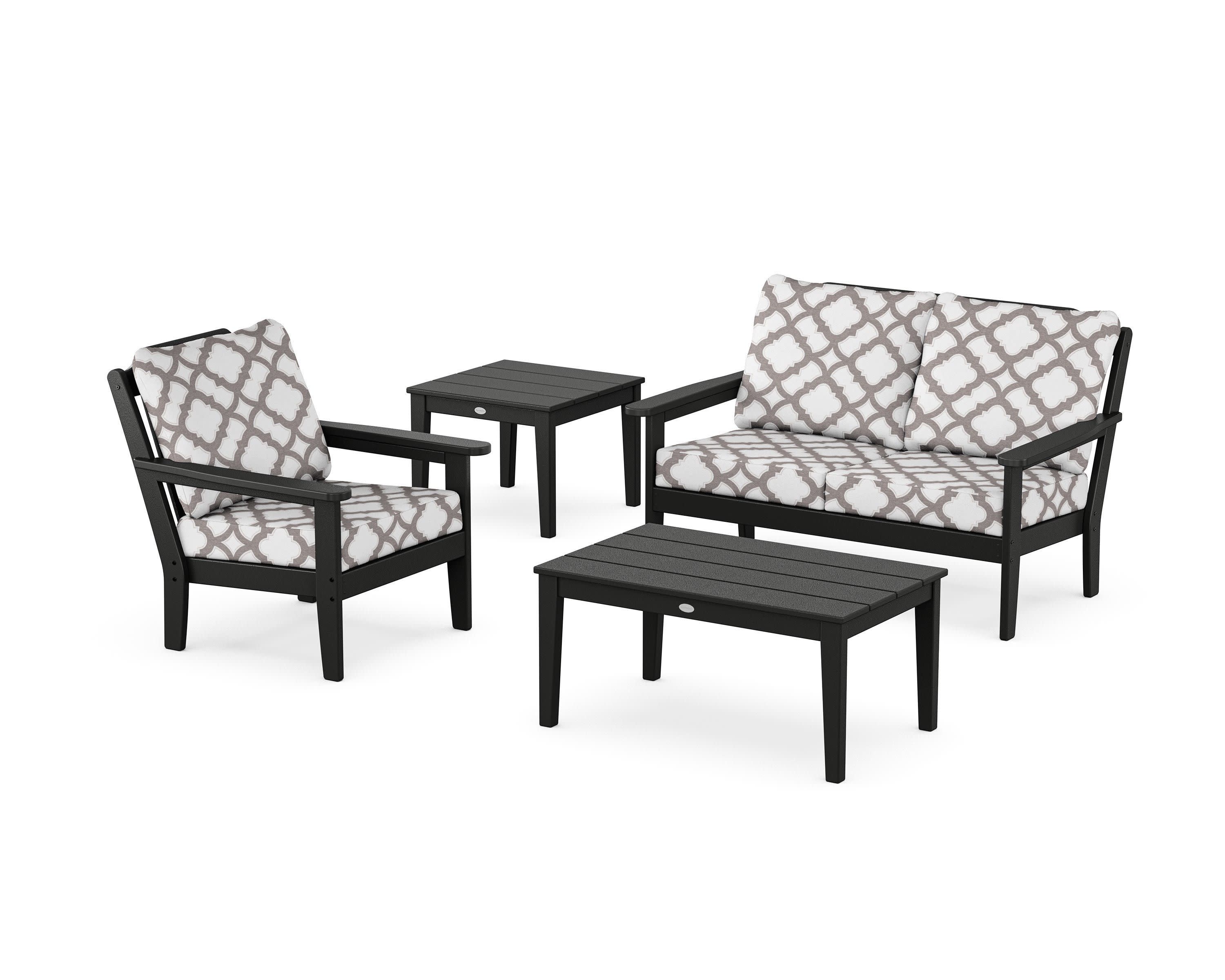 Wovendale 4-Piece Deep Seating Set in Black / Trellis Grey Mist
