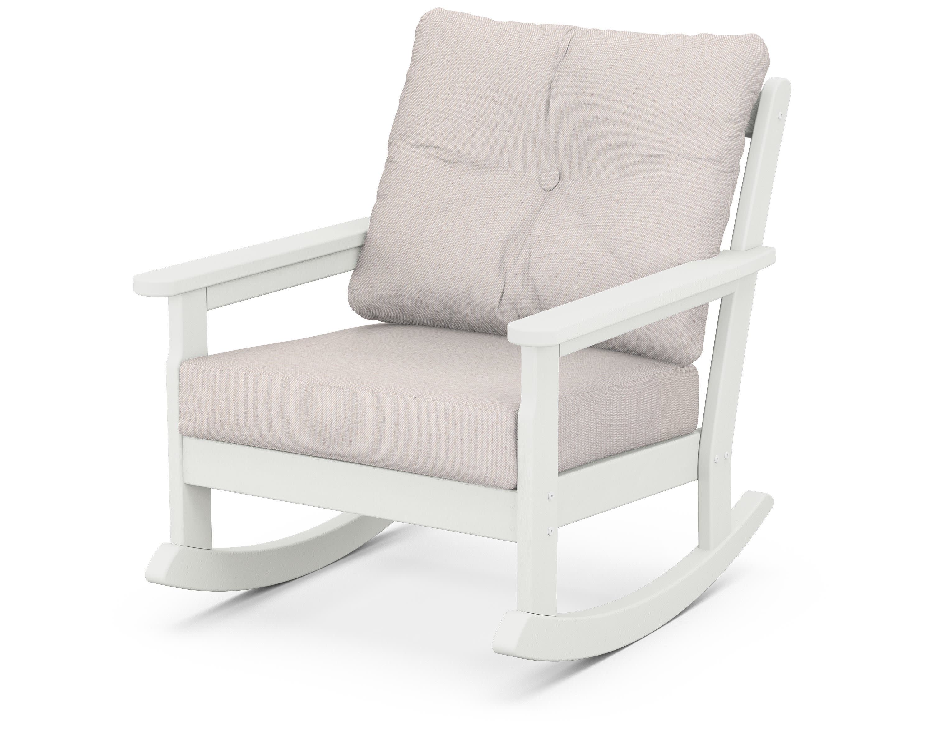 Vineyard Deep Seating Rocking Chair in Vintage White / Dune Burlap