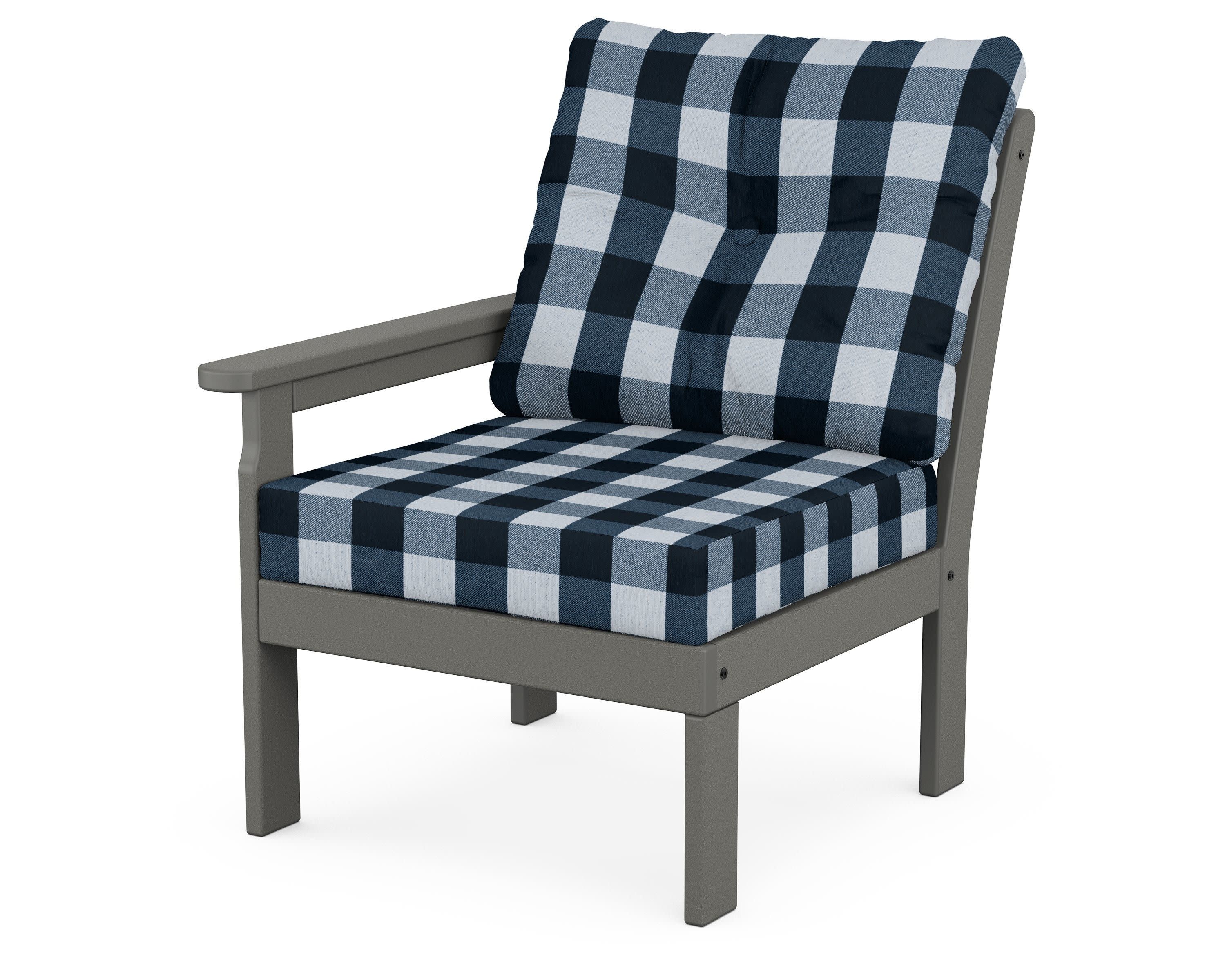 Vineyard Modular Left Arm Chair in Slate Grey / Buffalo Plaid Marine Indigo