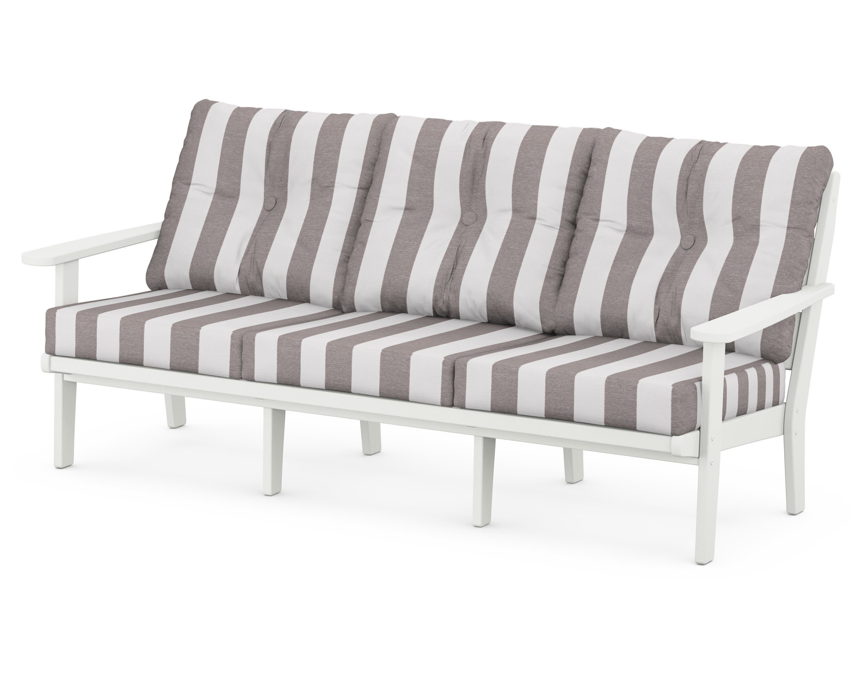 Lakeside Deep Seating Sofa in Vintage White / Cabana Stripe Grey Mist