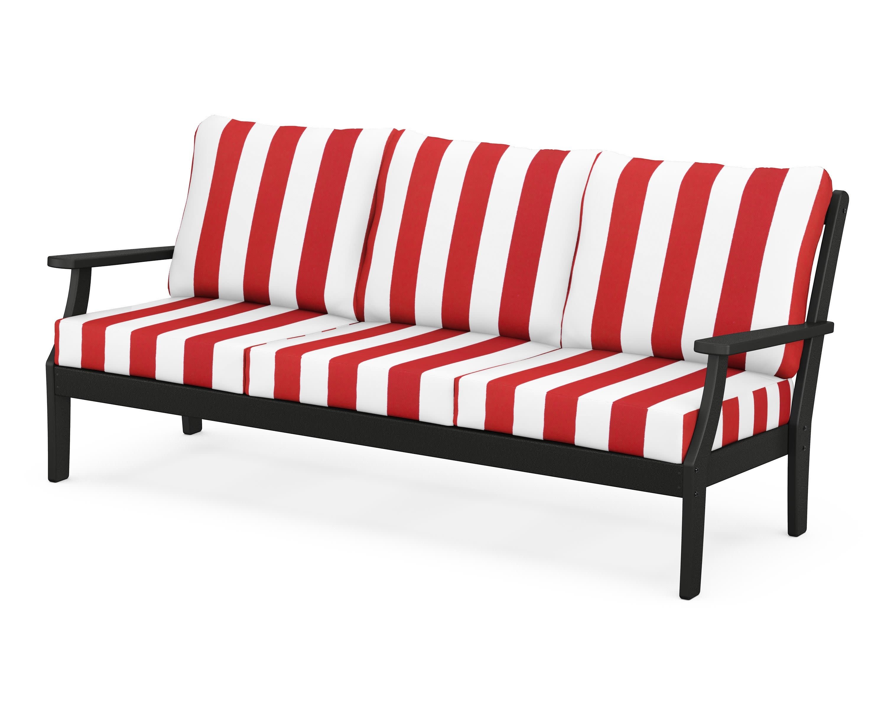 Braxton Deep Seating Sofa in Black / Cabana Stripe Crimson