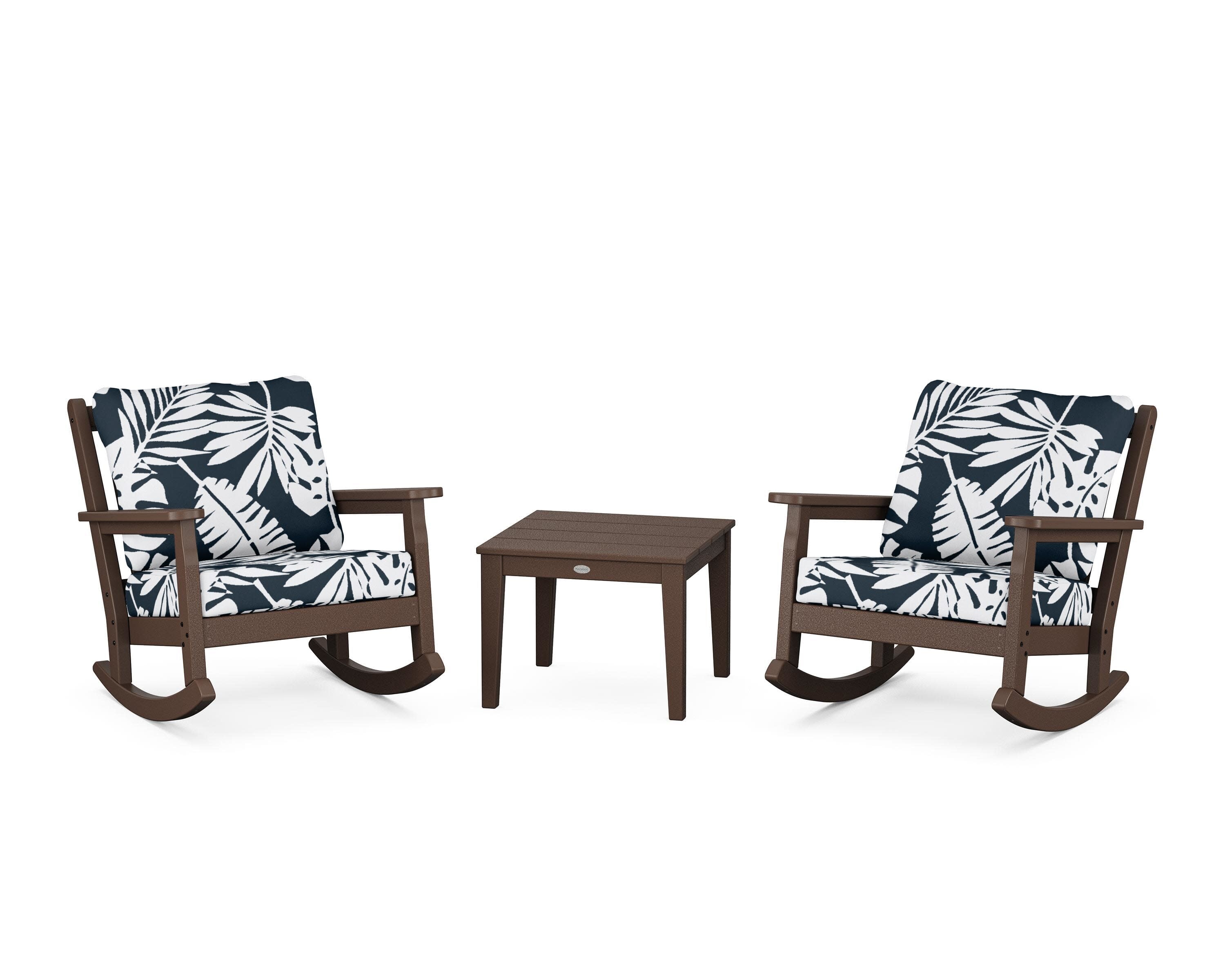 Chippendale 3-Piece Deep Seating Rocker Set in Mahogany / Leaf Marine Indigo