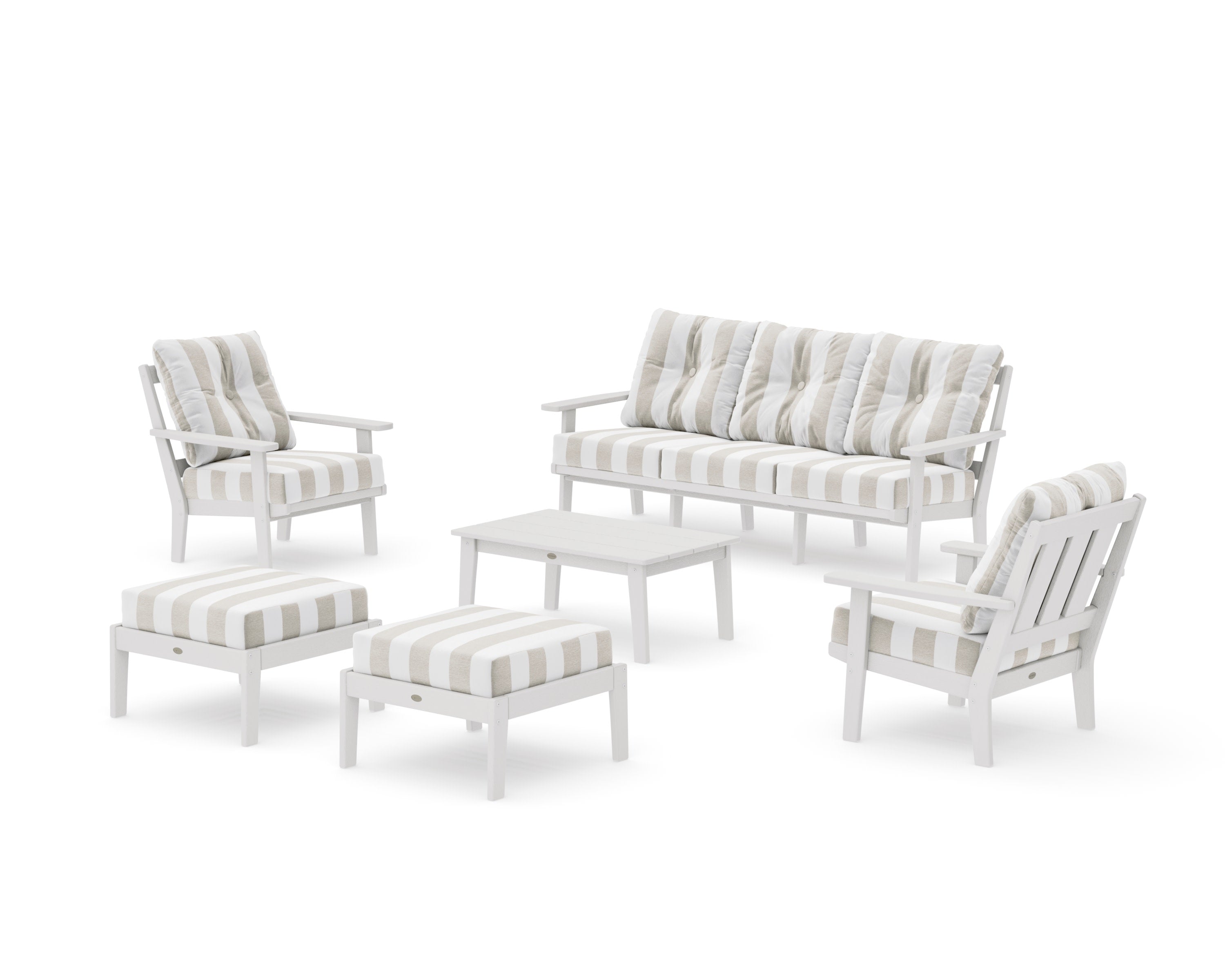 Oxford 6-Piece Lounge Sofa Set in Vintage White / Cabana Stripe Dune Burlap