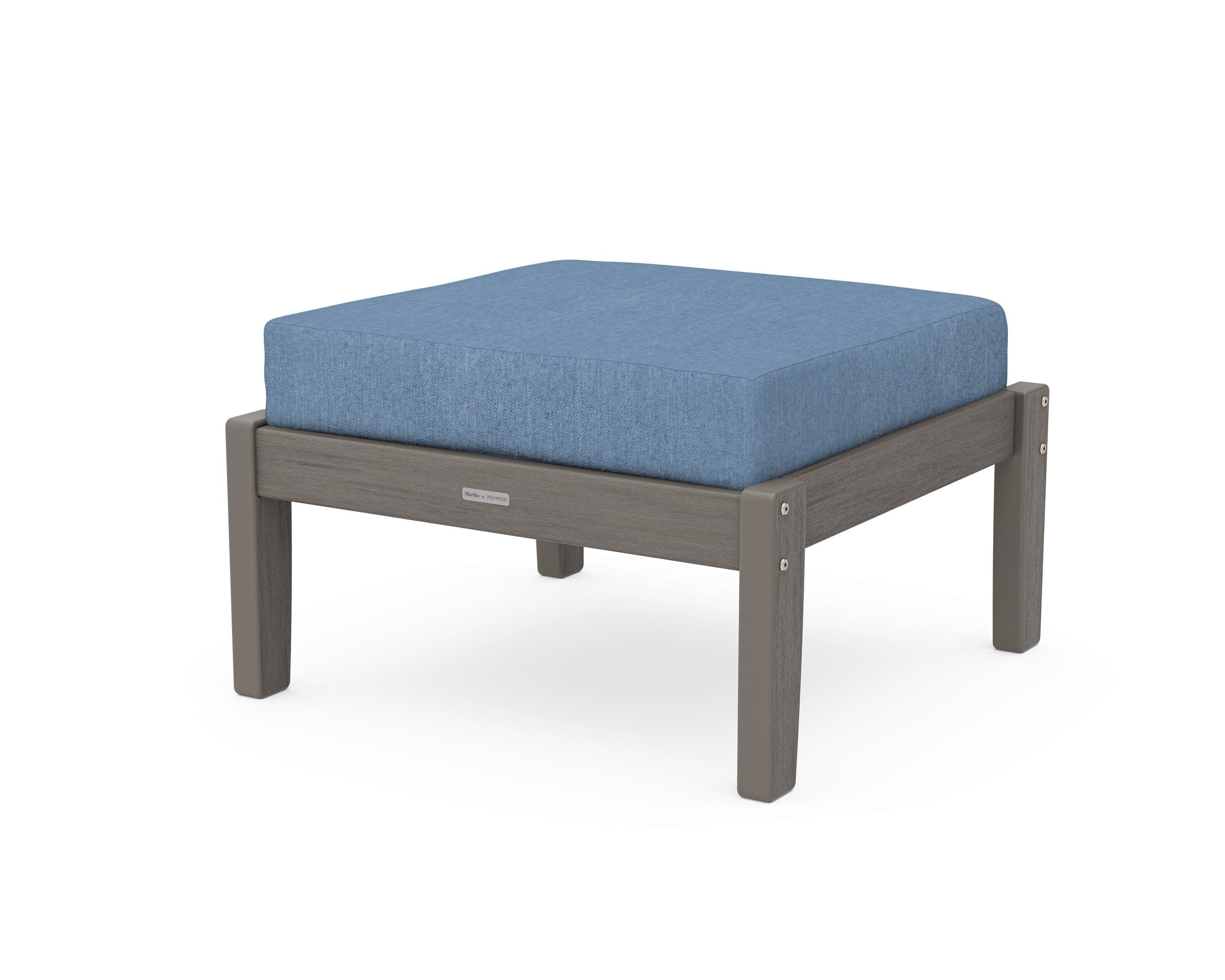 Chinoiserie Deep Seating Ottoman in Driftwood / Sky Blue