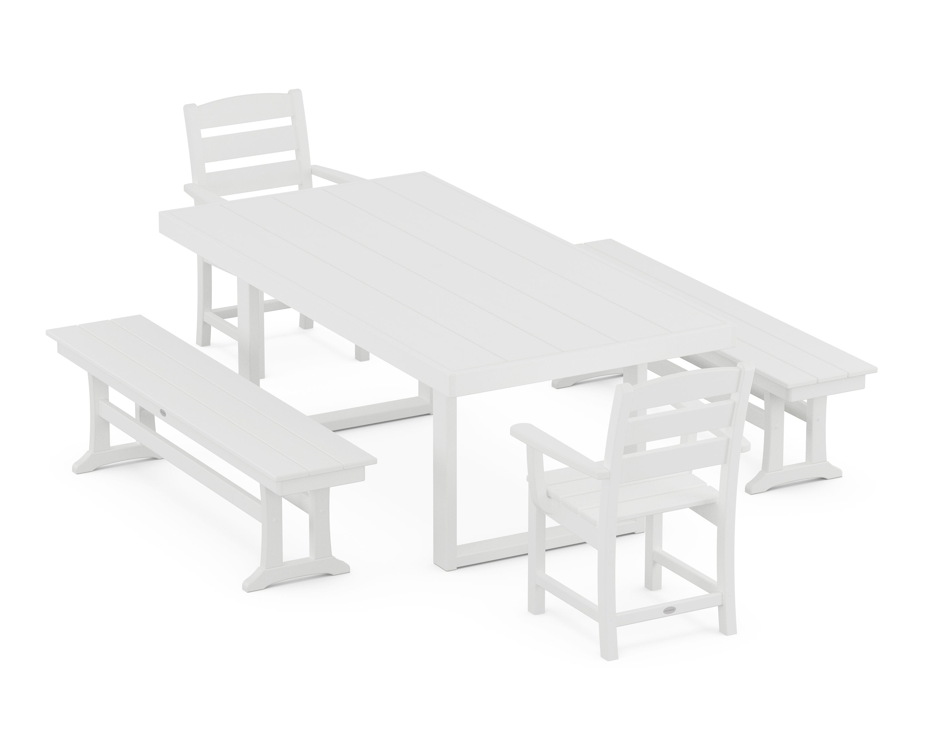 Lakeside 5-Piece Dining Set with Benches in White