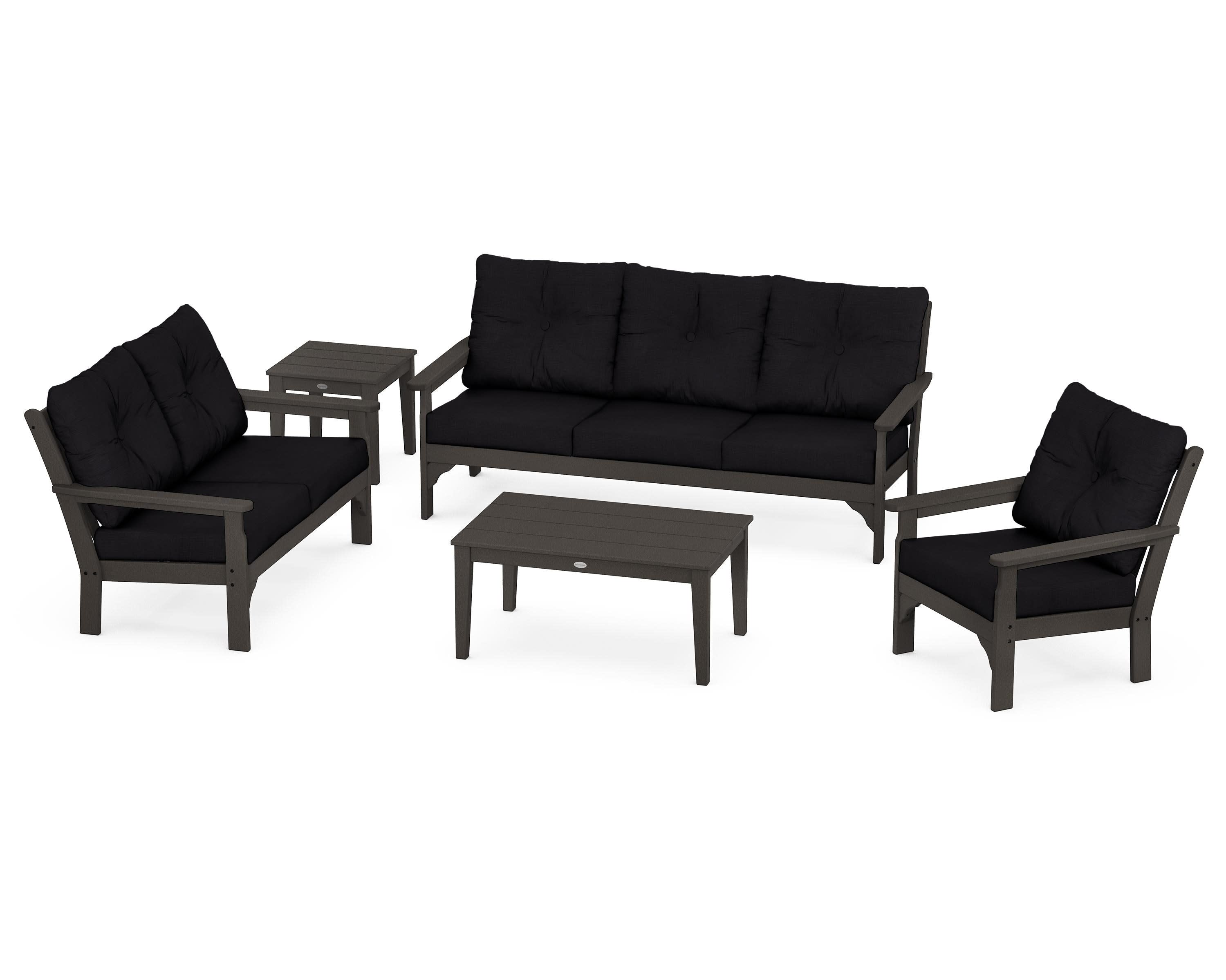 Vineyard 5 Piece Deep Seating Set in Vintage Coffee / Midnight Linen
