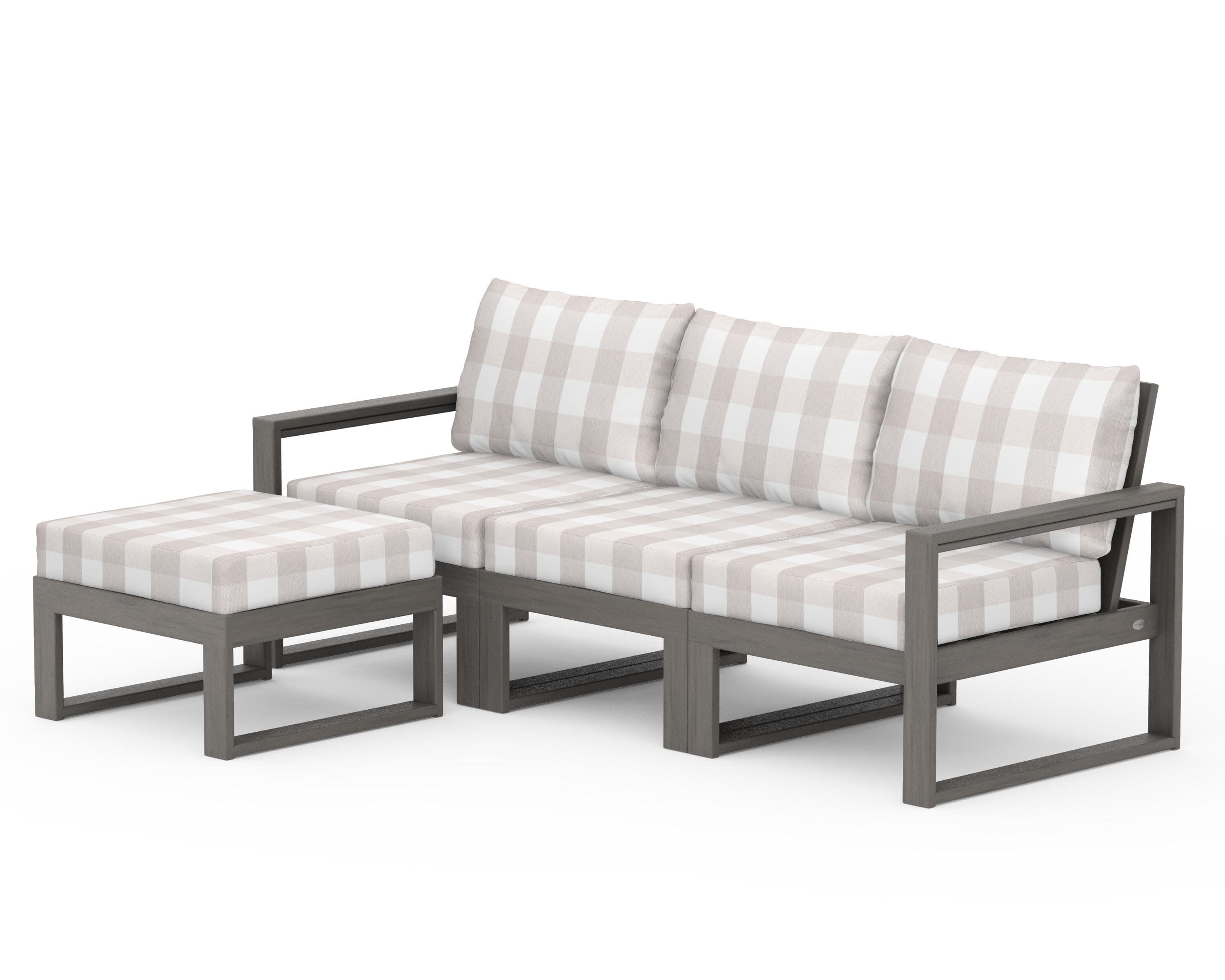 EDGE 4-Piece Modular Deep Seating Set with Ottoman in Driftwood / Buffalo Plaid Dune Burlap
