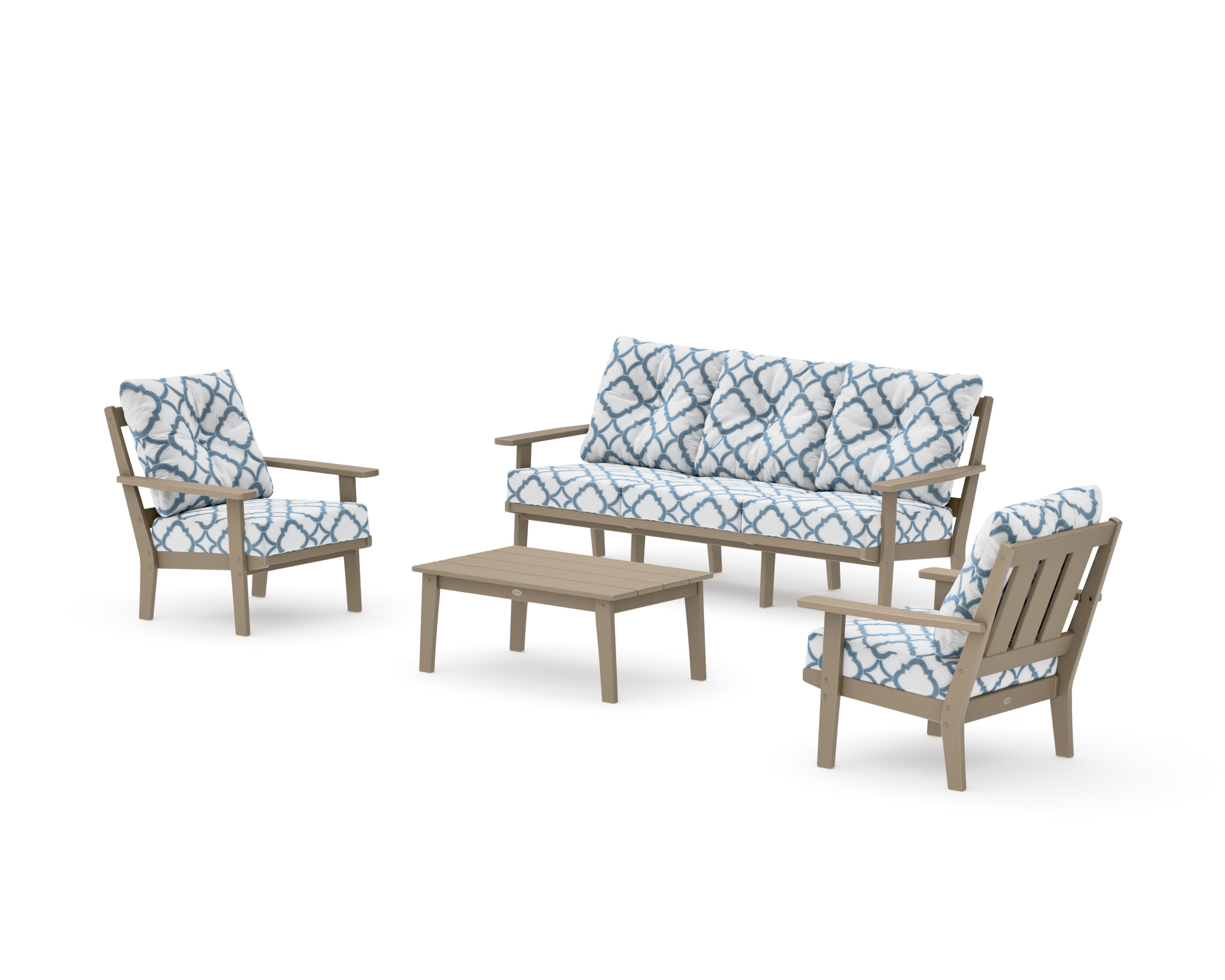 Oxford 4-Piece Deep Seating Set with Sofa in Vintage Sahara / Trellis Sky Blue