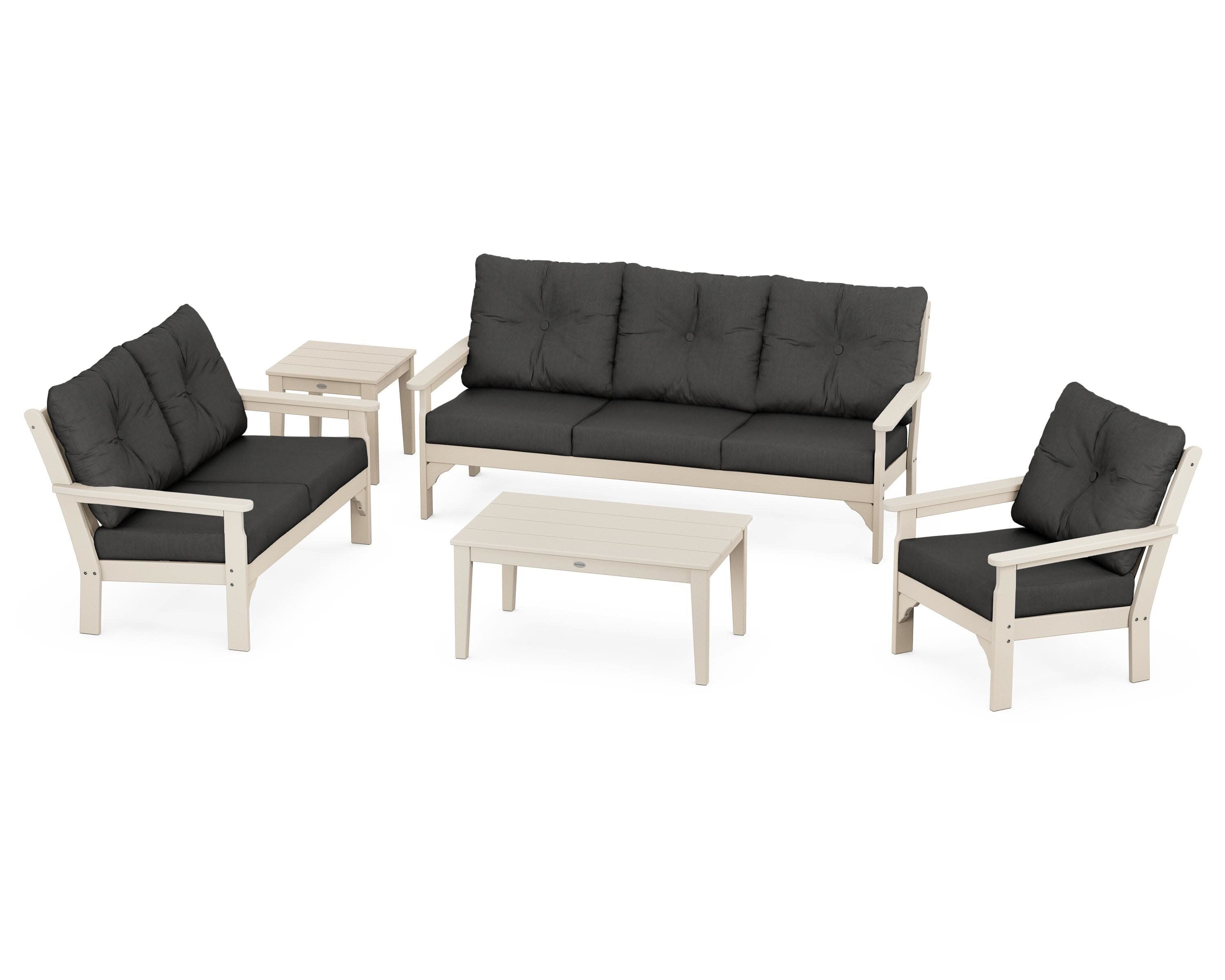 Vineyard 5 Piece Deep Seating Set in Sand / Spectrum Carbon