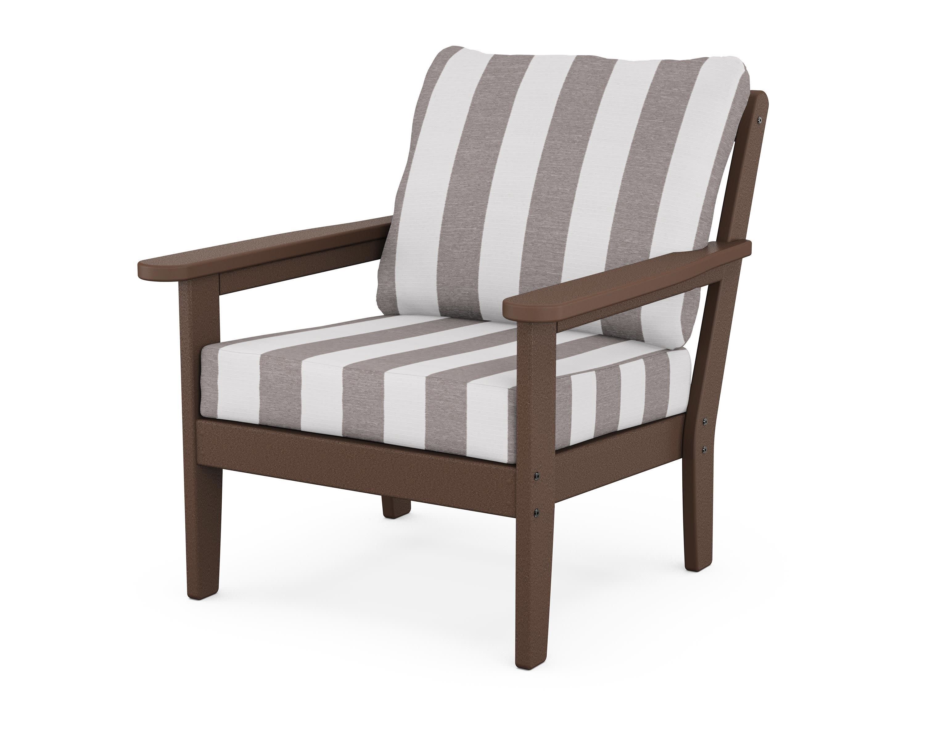 Cottage Deep Seating Chair in Mahogany / Cabana Stripe Grey Mist