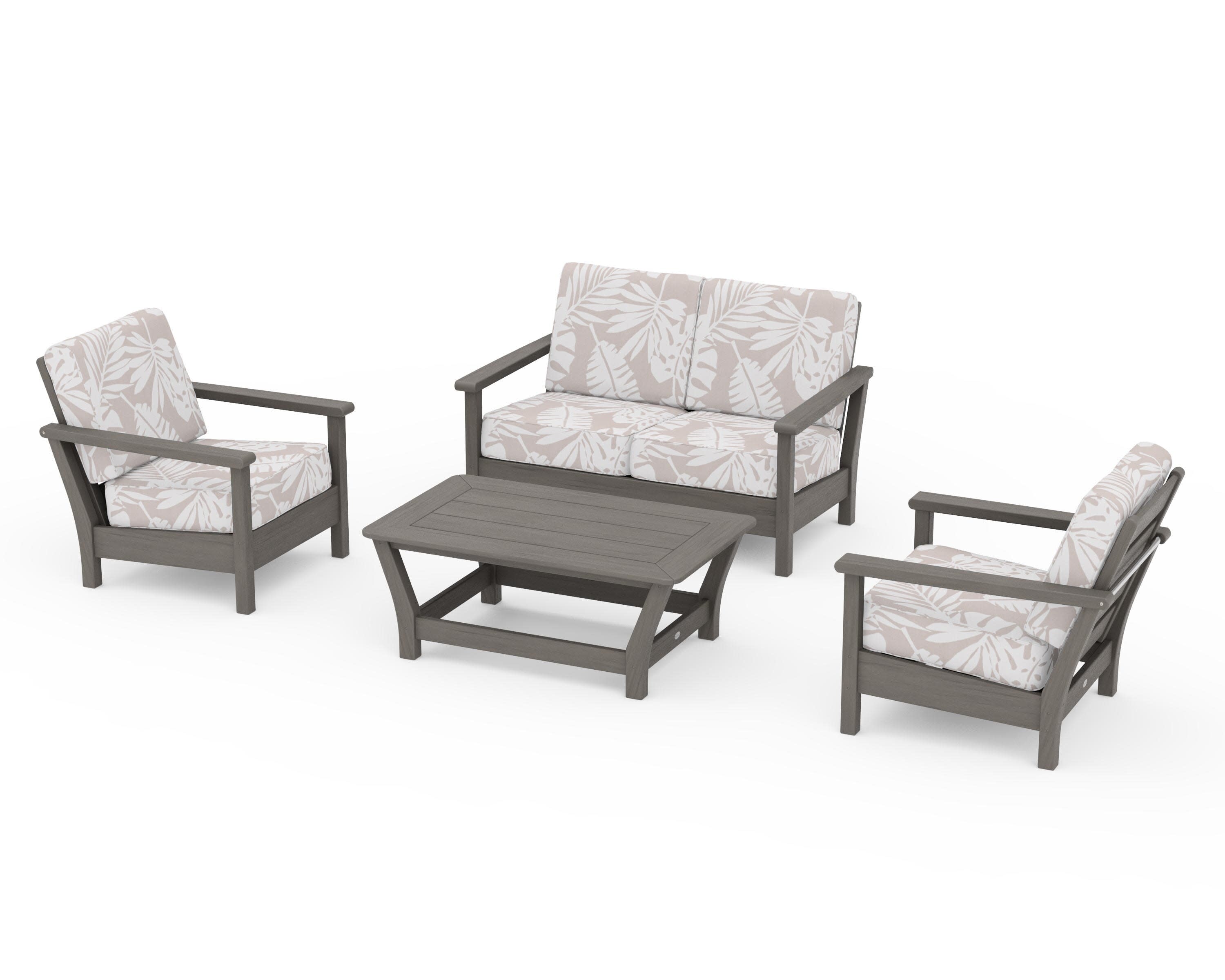 Harbour 4-Piece Deep Seating Set in Driftwood / Leaf Dune Burlap