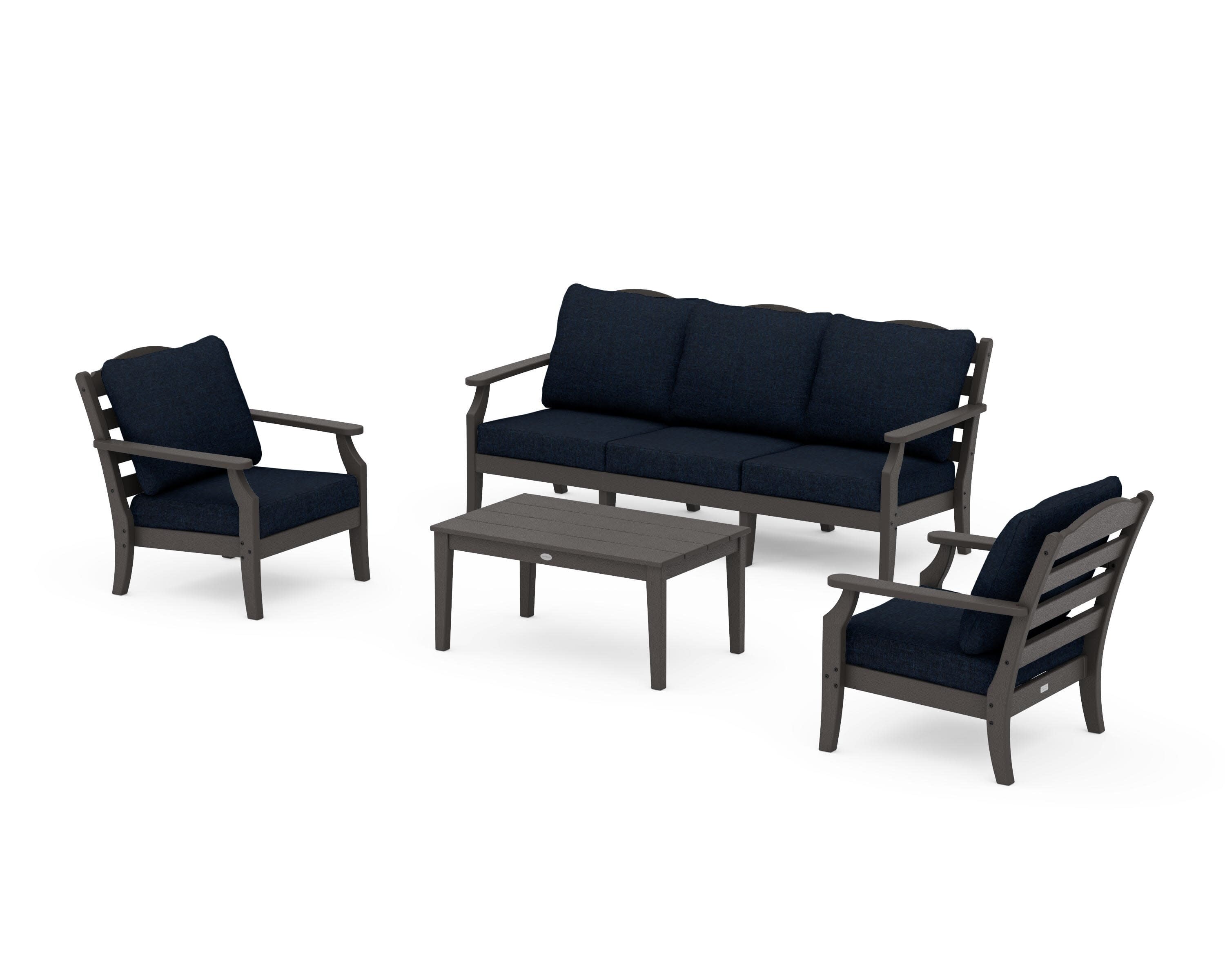Savannah 4-Piece Deep Seating Set with Sofa in Vintage Coffee / Marine Indigo