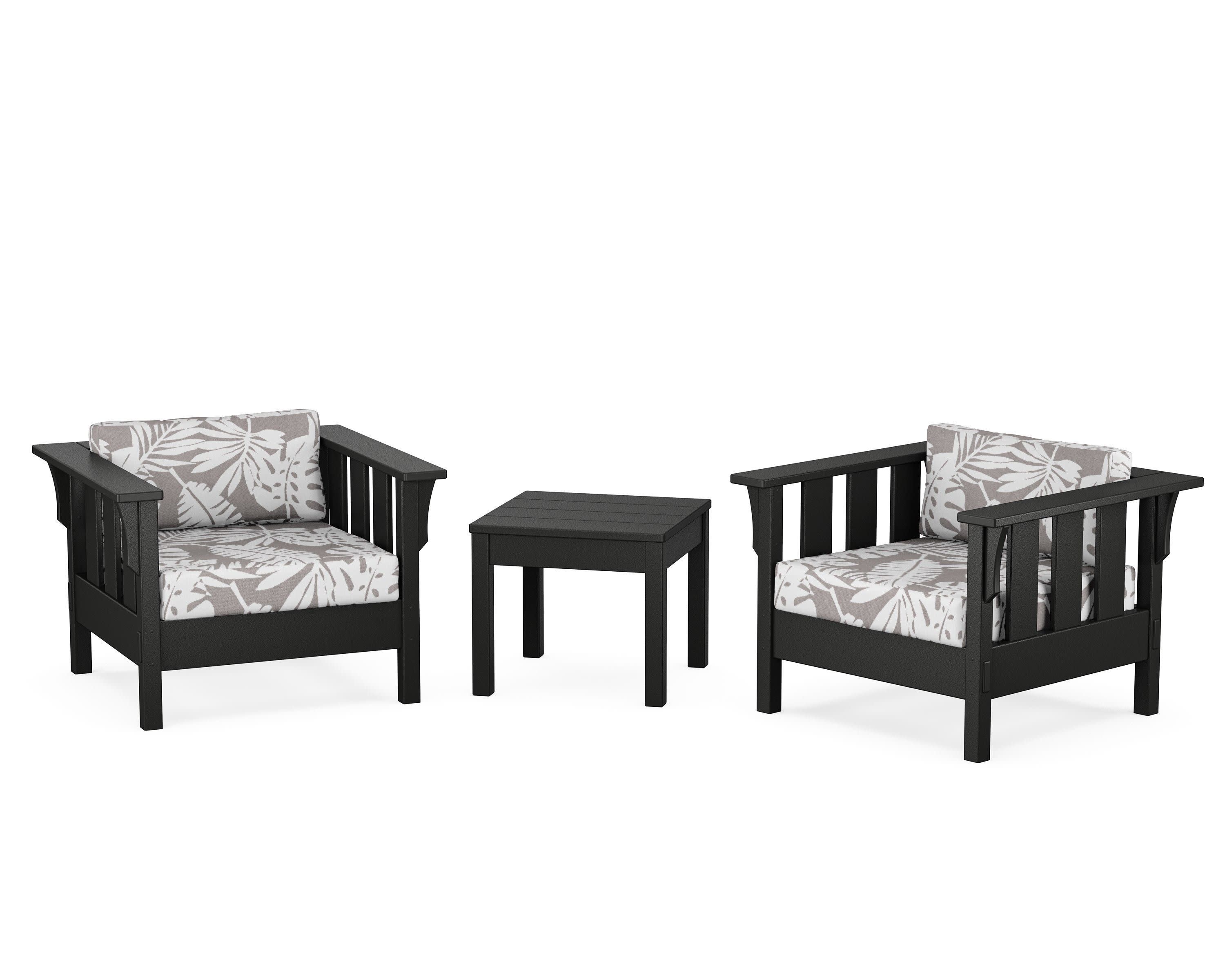 Acadia 3-Piece Deep Seating Set in Black / Leaf Grey Mist
